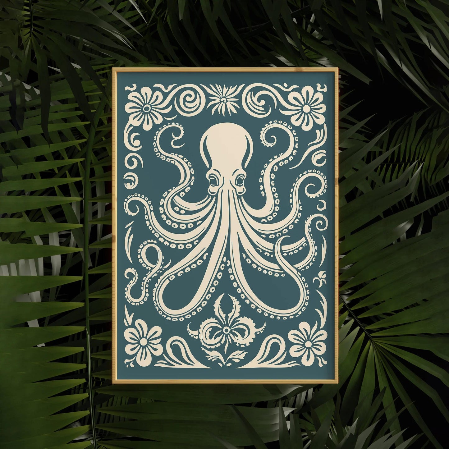 Rococo Octopus Illustration – Bold Color Wall Decor
