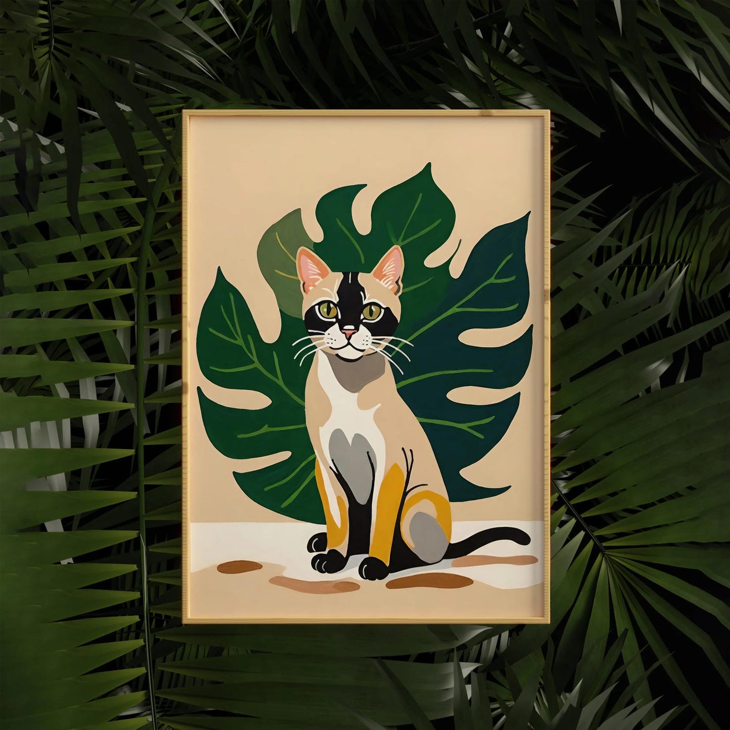 Cat and Leaves Art Print