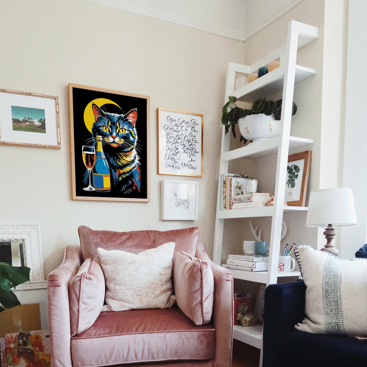 Moonlight Wine Retro Cat Poster