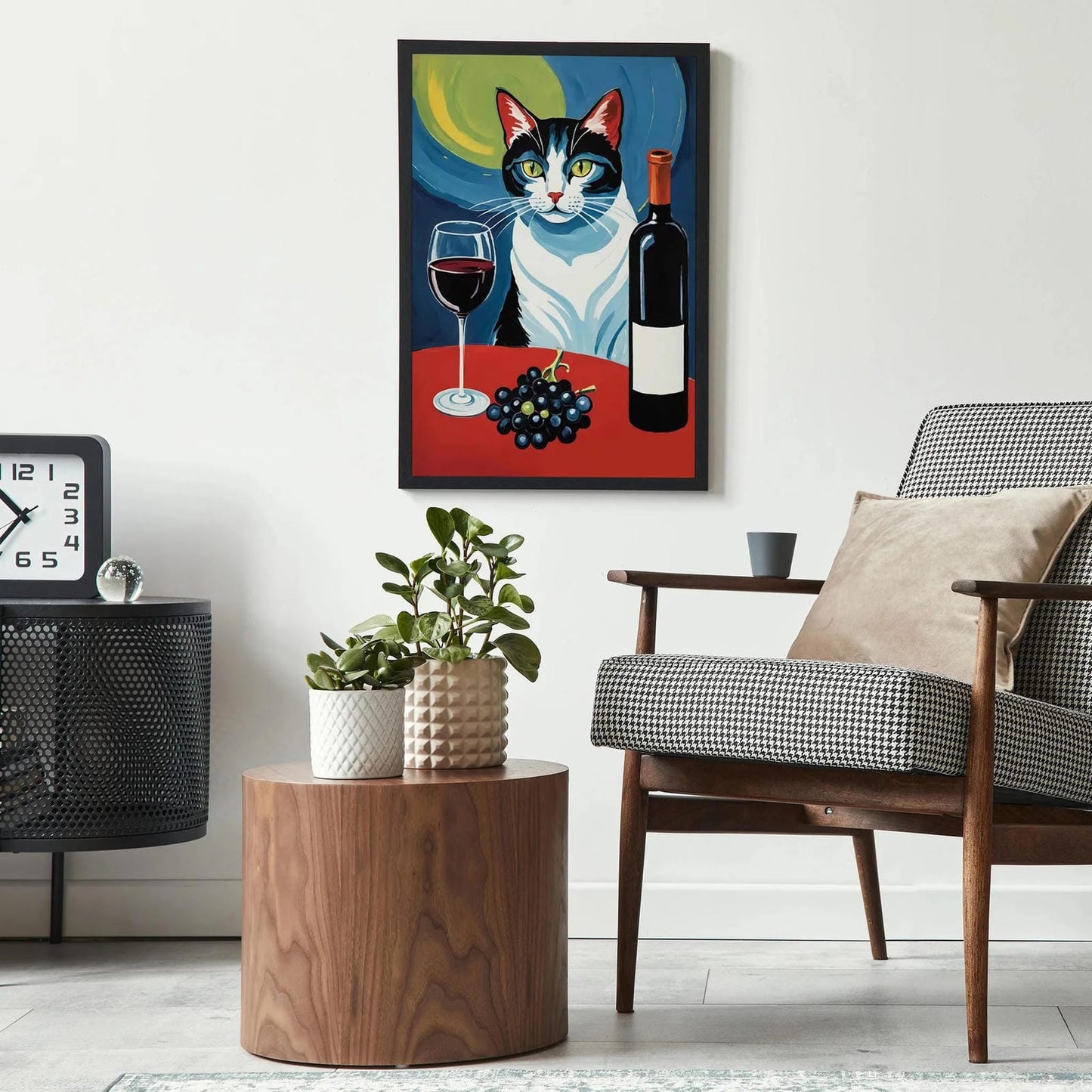 Cat with Wine and Grapes Poster