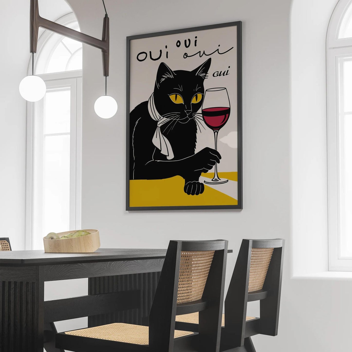Oui French Wine Cat Poster