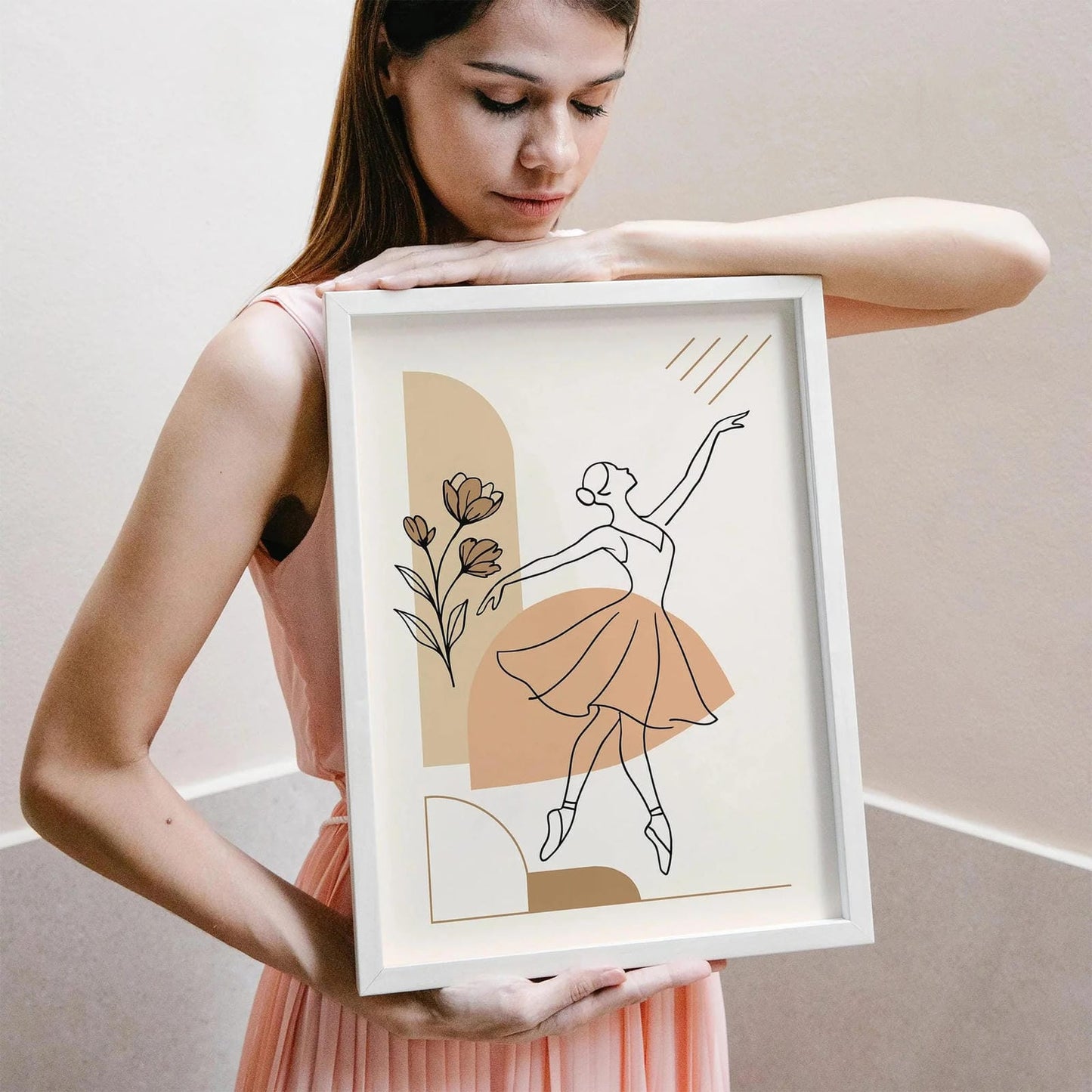 Ballerina Line Art Print in Neutral Tones Poster