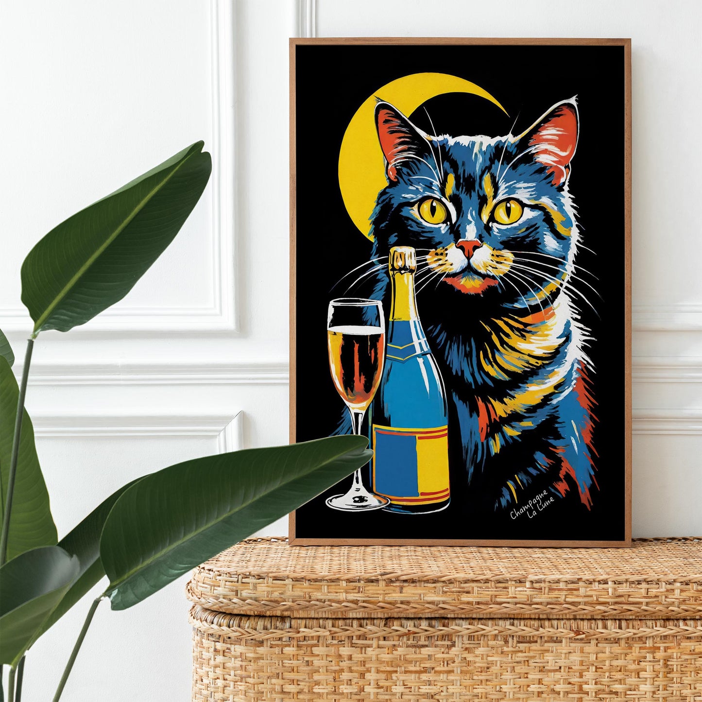 Moonlit Cat Champagne Poster