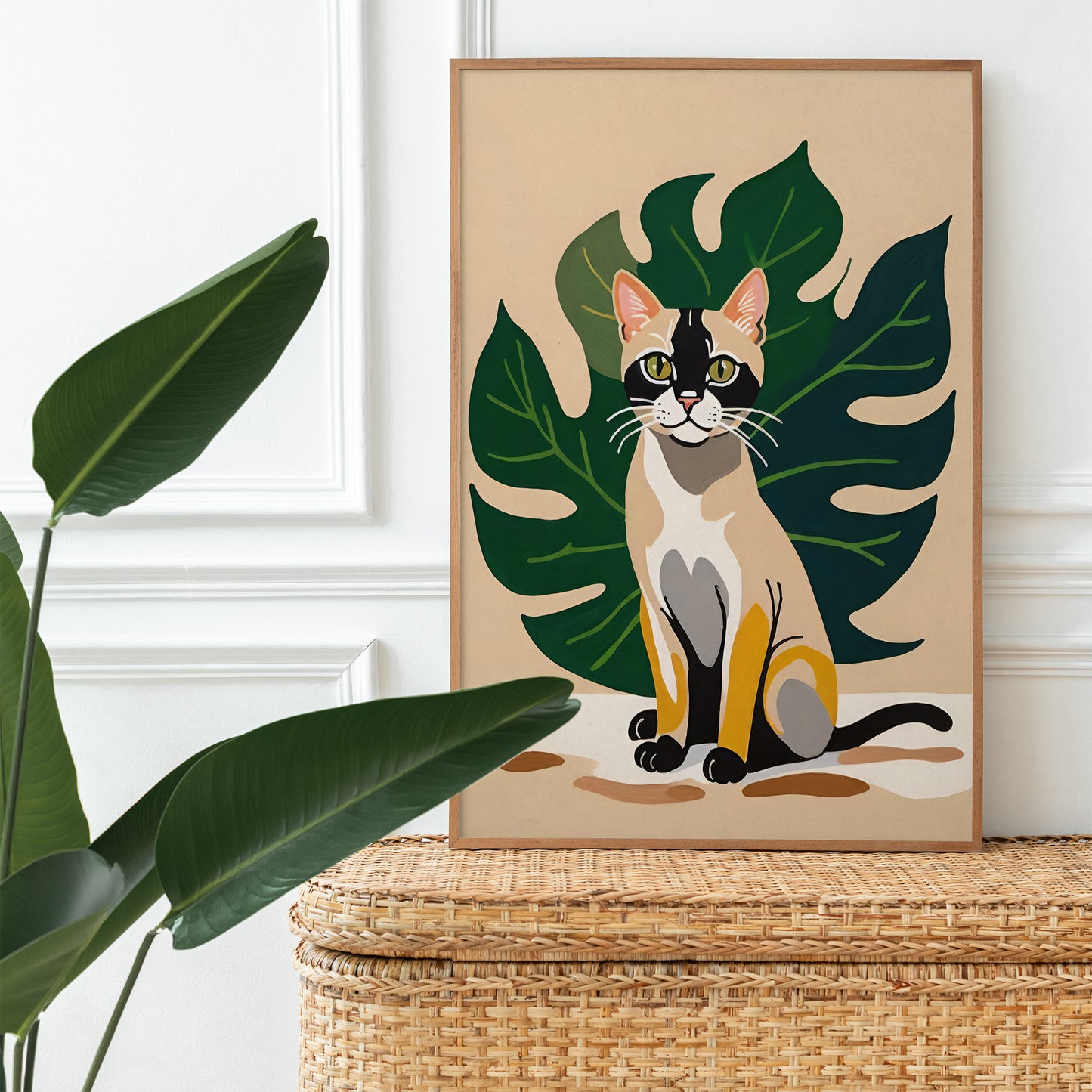 Cat and Leaves Art Print