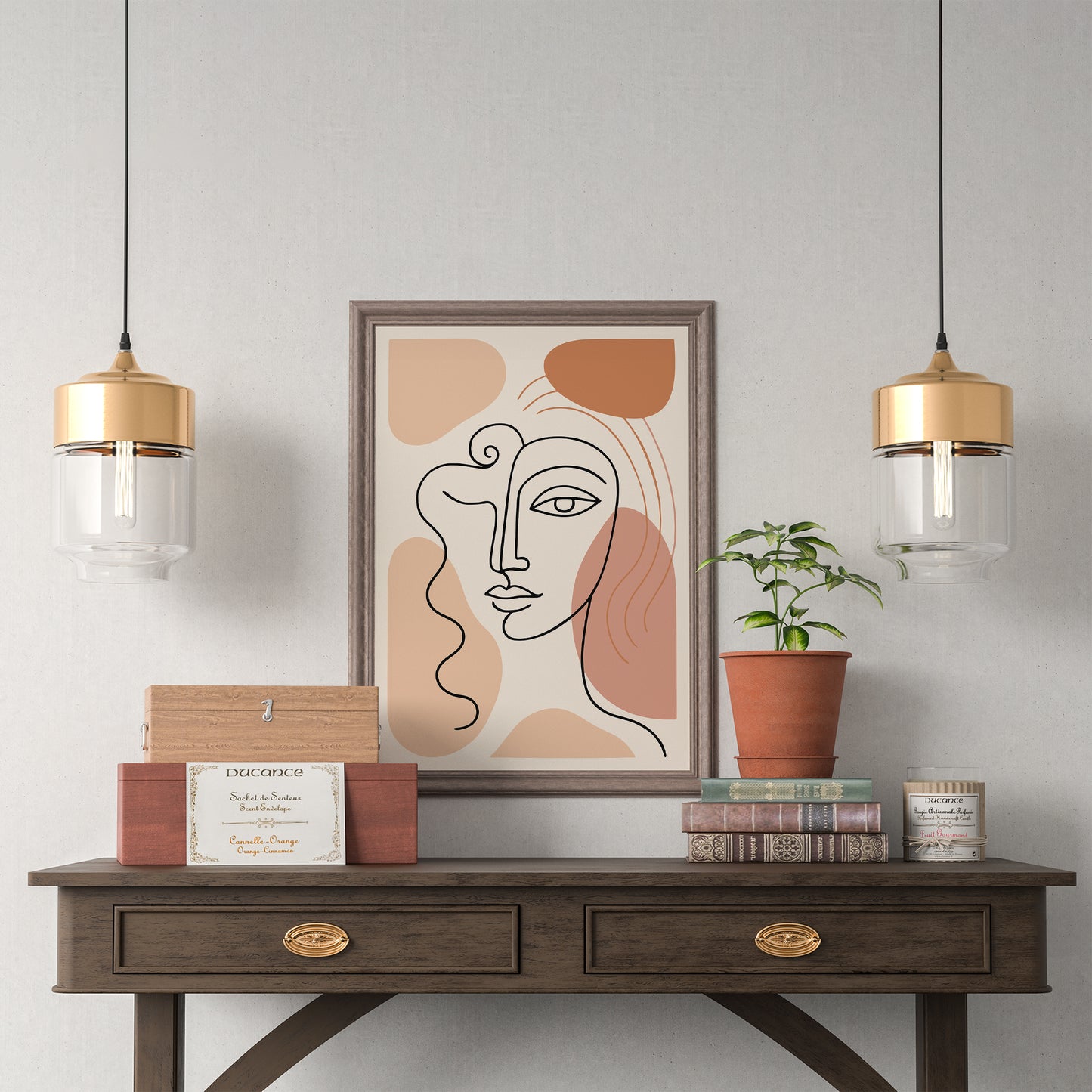 Line Art Woman Face Poster – Beige Neutral Wall Decor