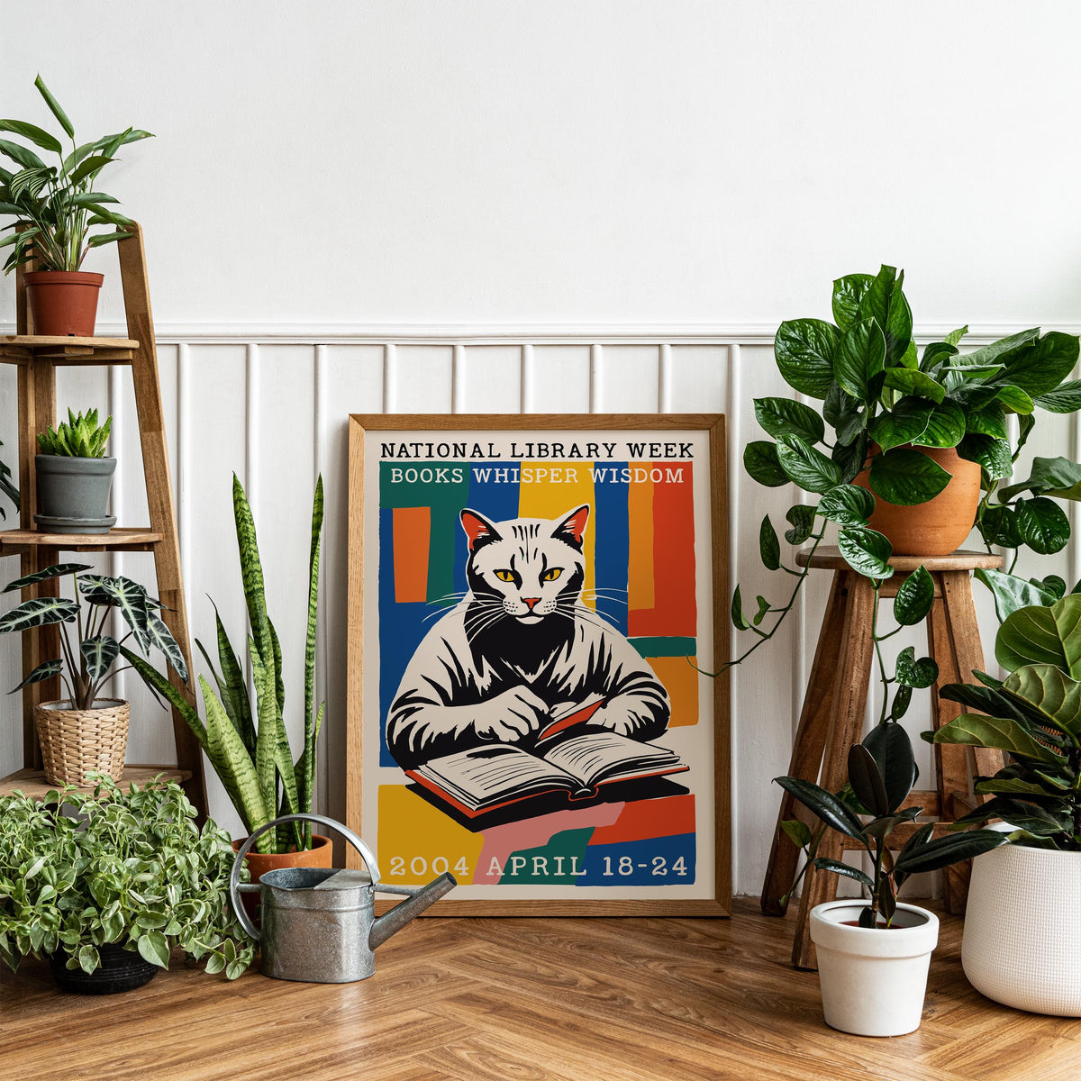 Library Cat Reading Poster