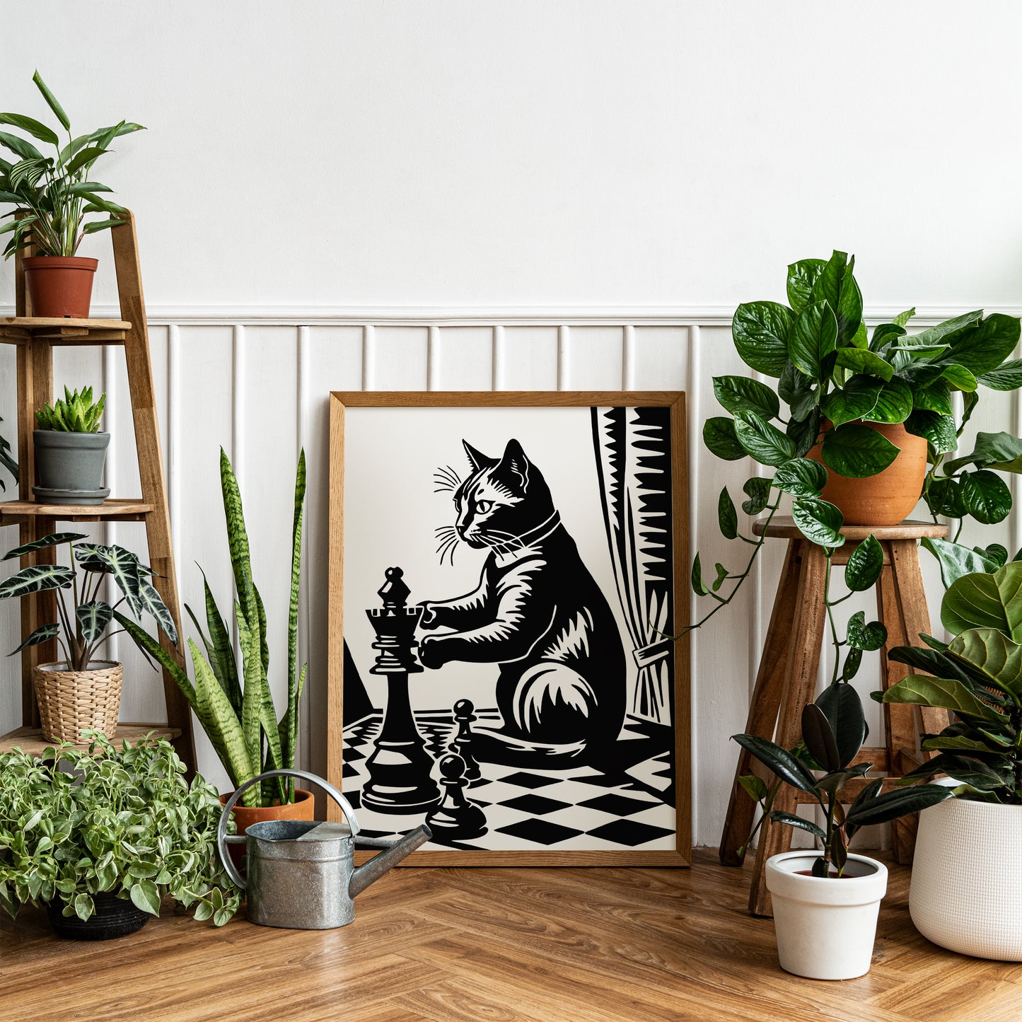 Vintage Chess Cat Wall Art
