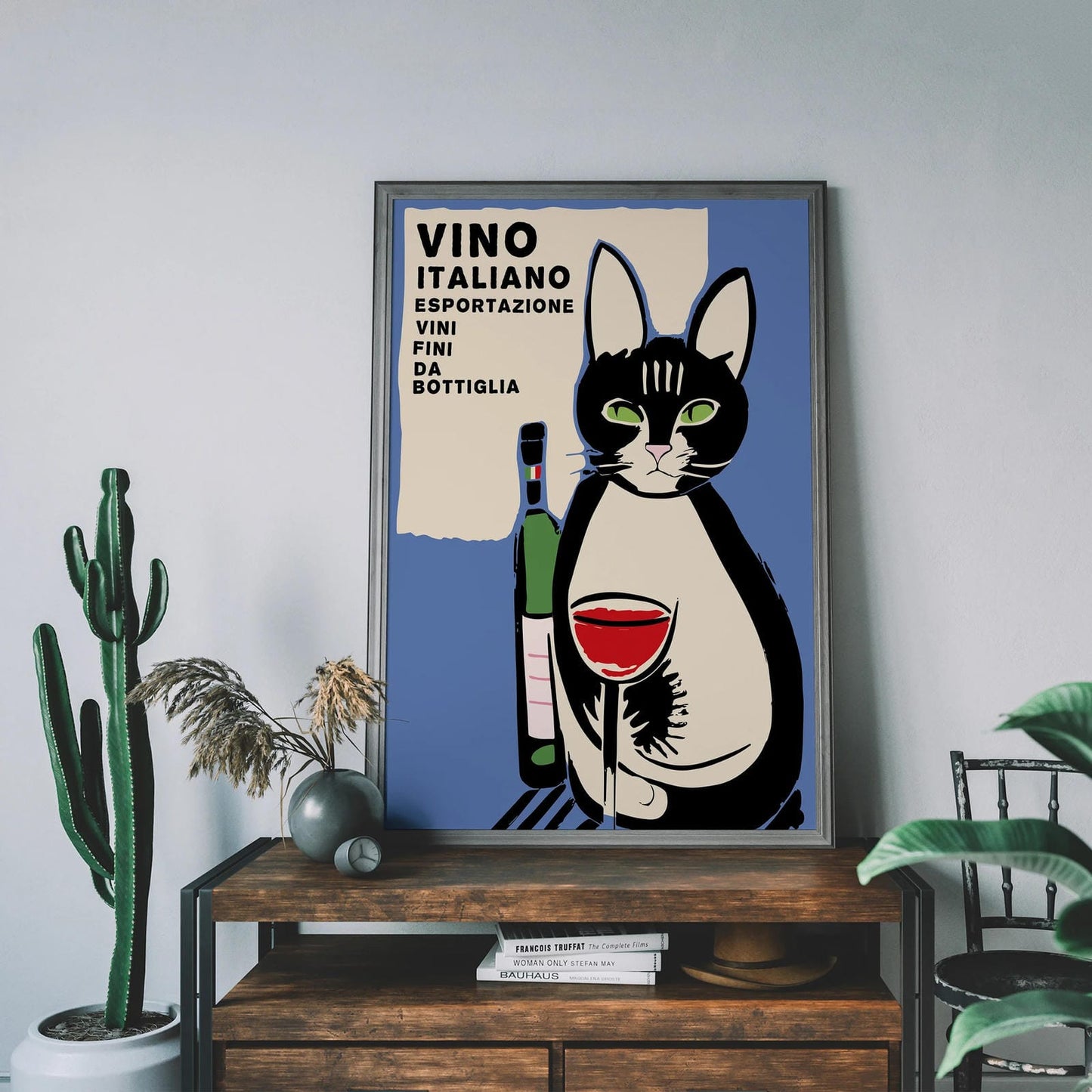 Vino Italiano Retro Cat Wine Poster