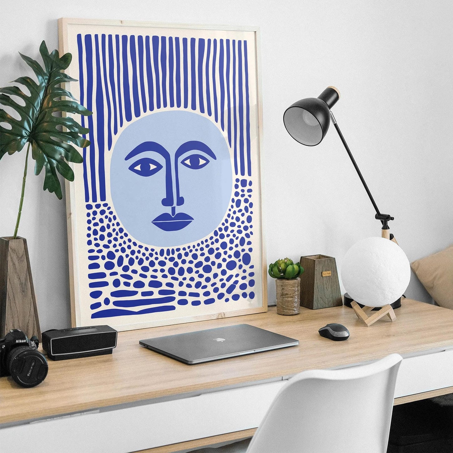 Blue Modern Abstract Face Poster