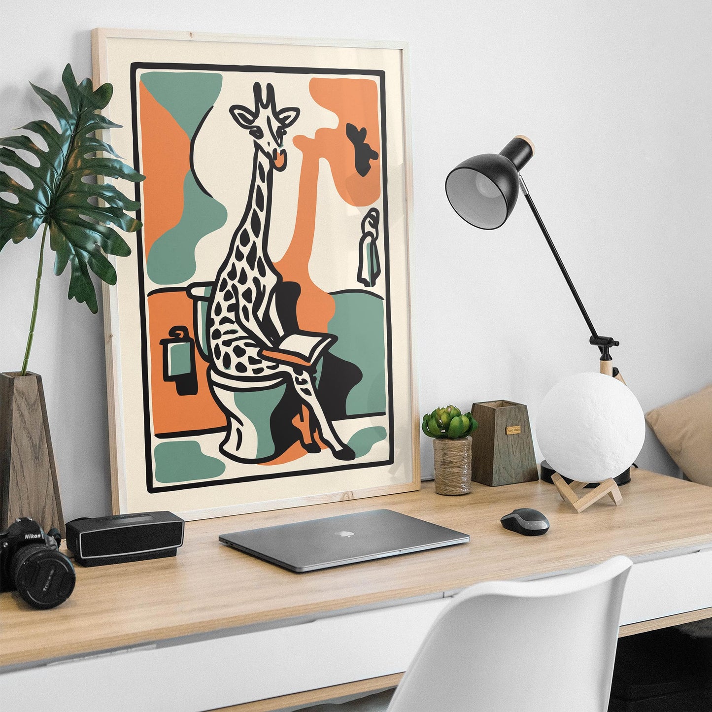 Reading Giraffe Bathroom Wall Art