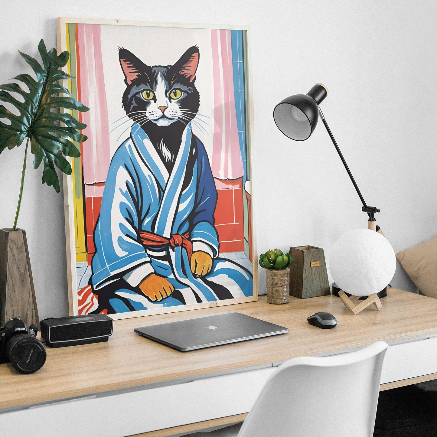 Bathrobe Cat Wall Poster