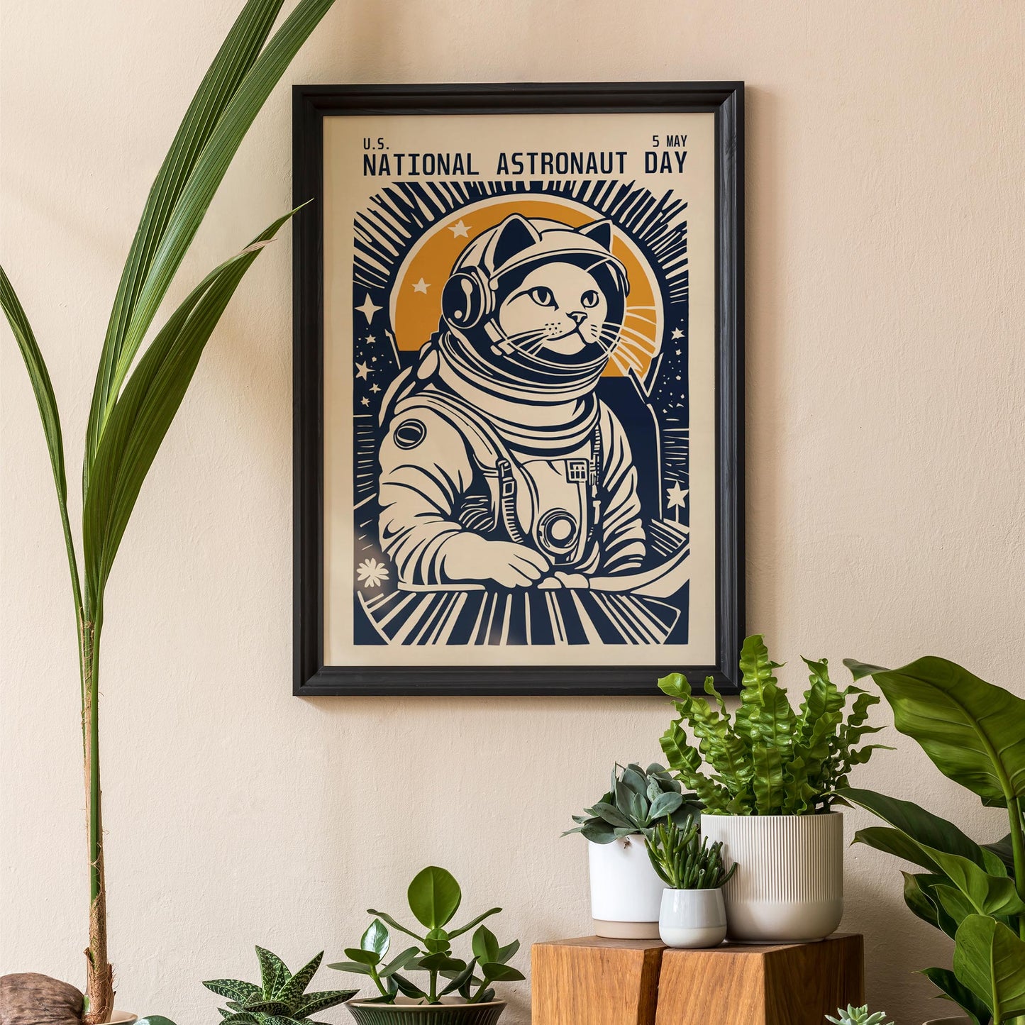 Funny Cat Astronaut Wall Art Kids Room Decor