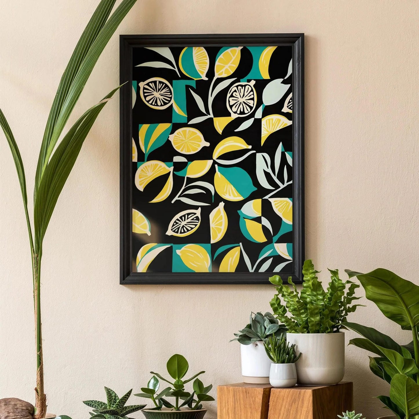 Vibrant Lemon Zest & Teal Abstract Art