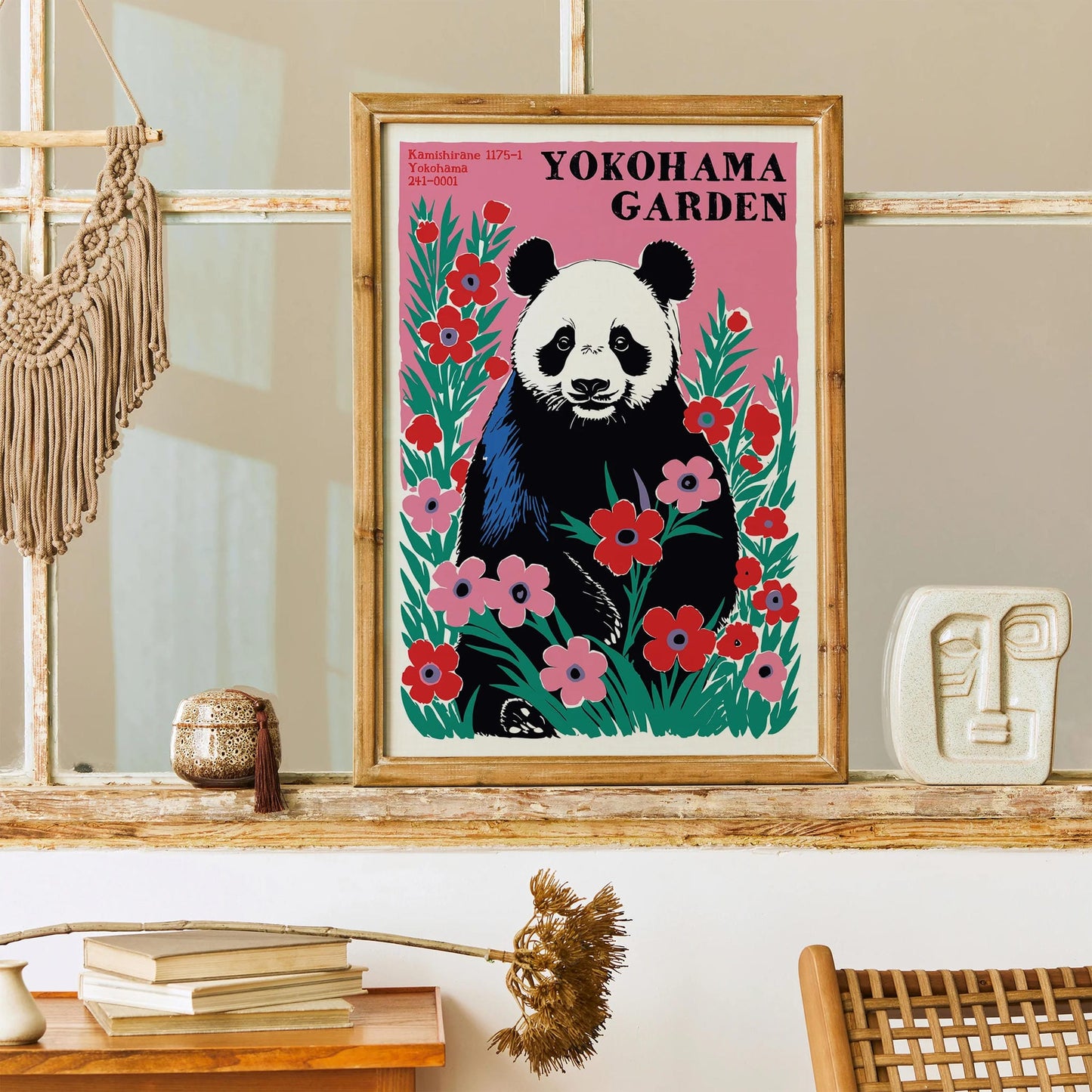 Pink and Red Floral Panda Print