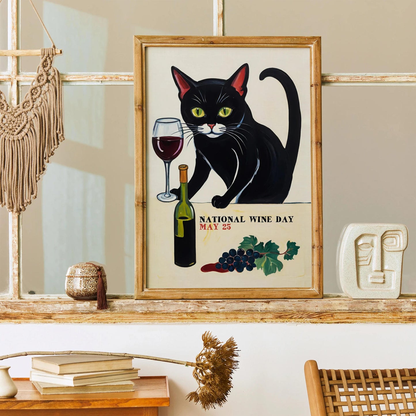 National Wine Day Black Cat Poster