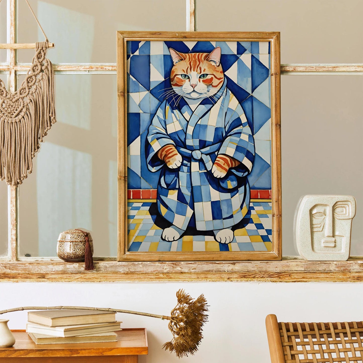Cat in Bathrobe Art Print