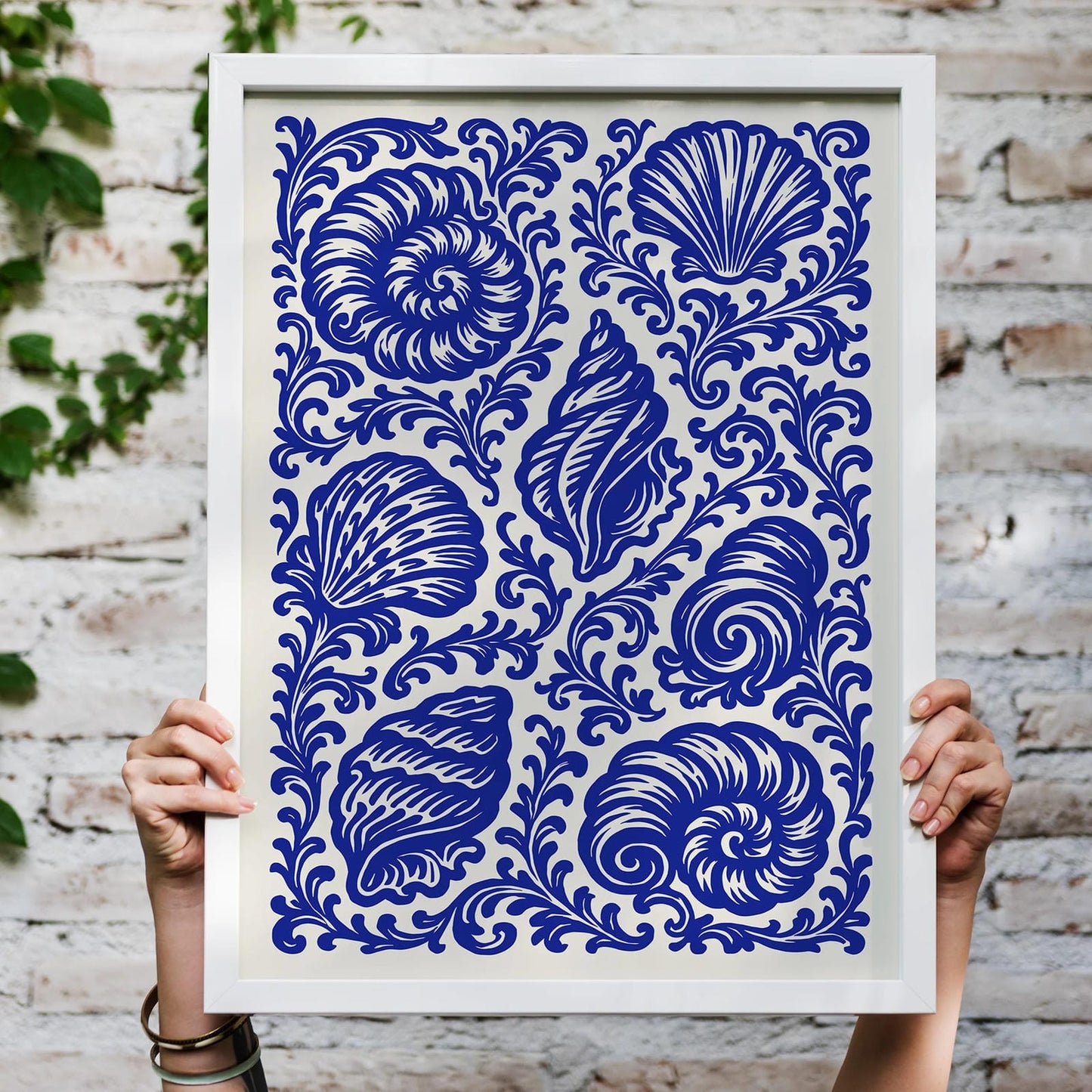 Rococo Blue Seashells Poster