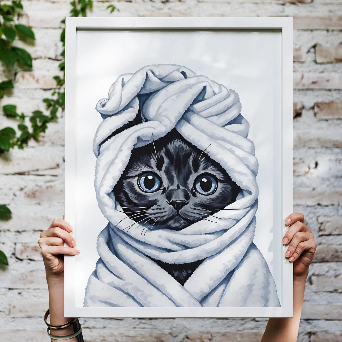 Cute Cat in Spa Wall Art Print