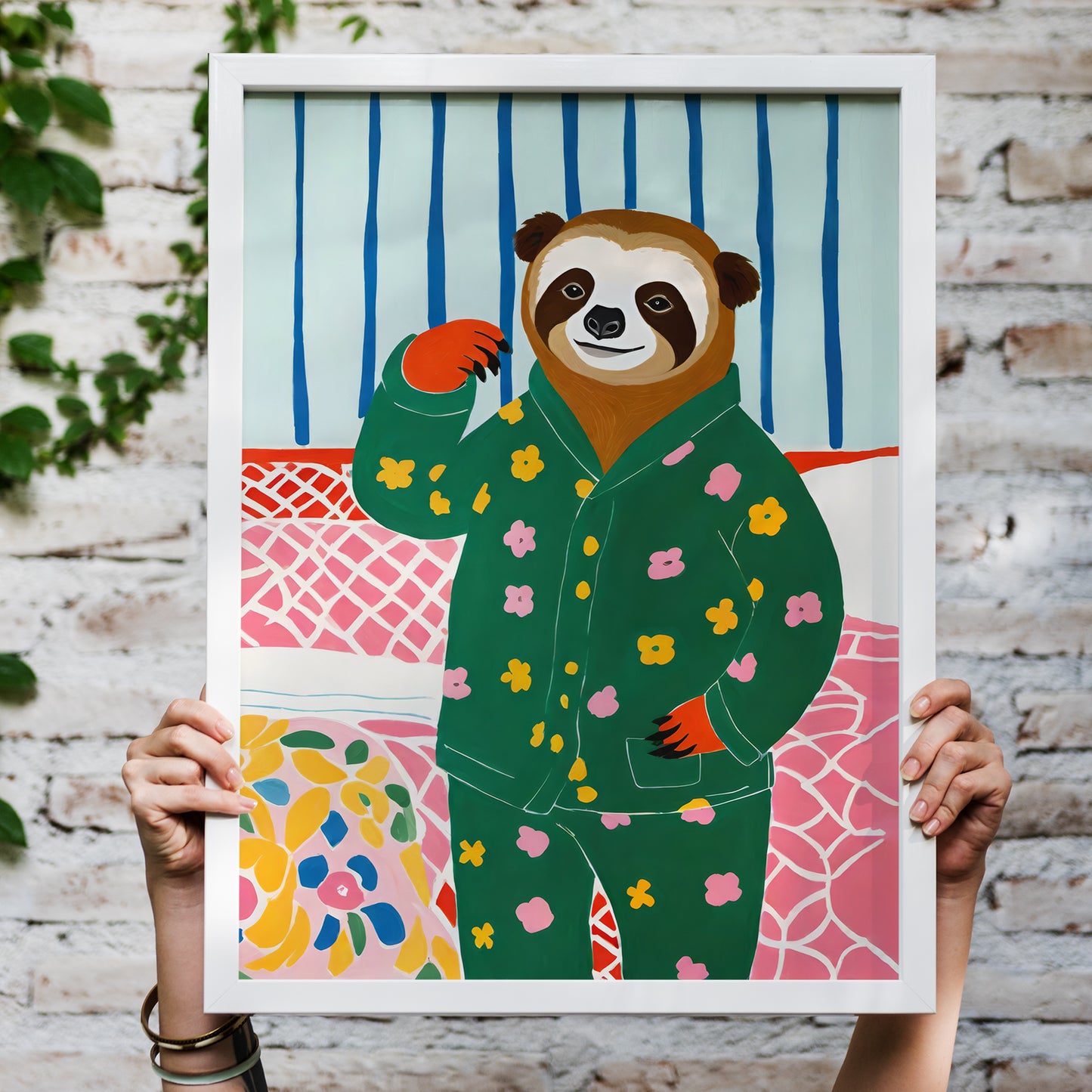 Sloth in Pajamas Cute Bedroom Poster