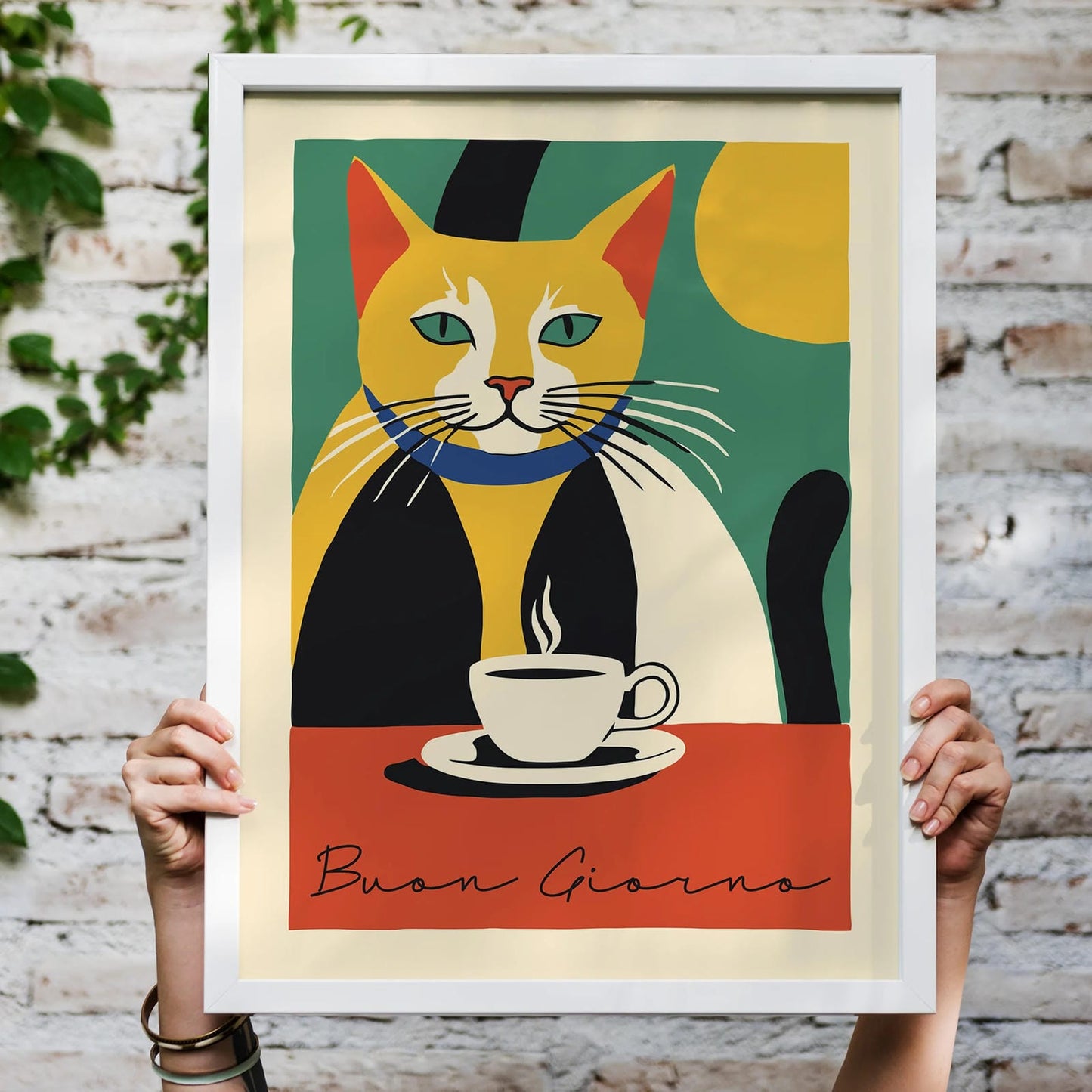 Buon Giorno Coffee Cat Poster