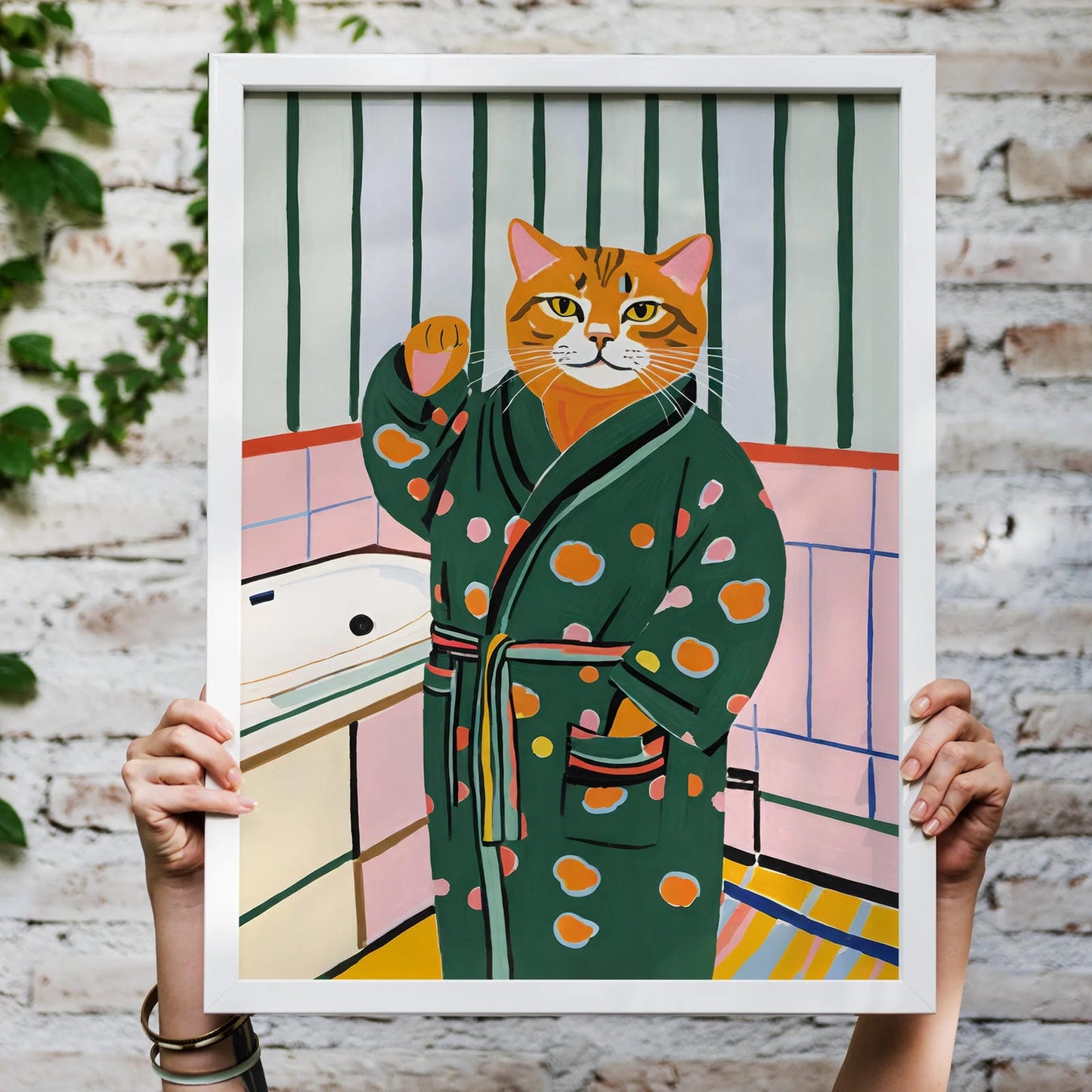 Orange Cat Bathroom Art Print
