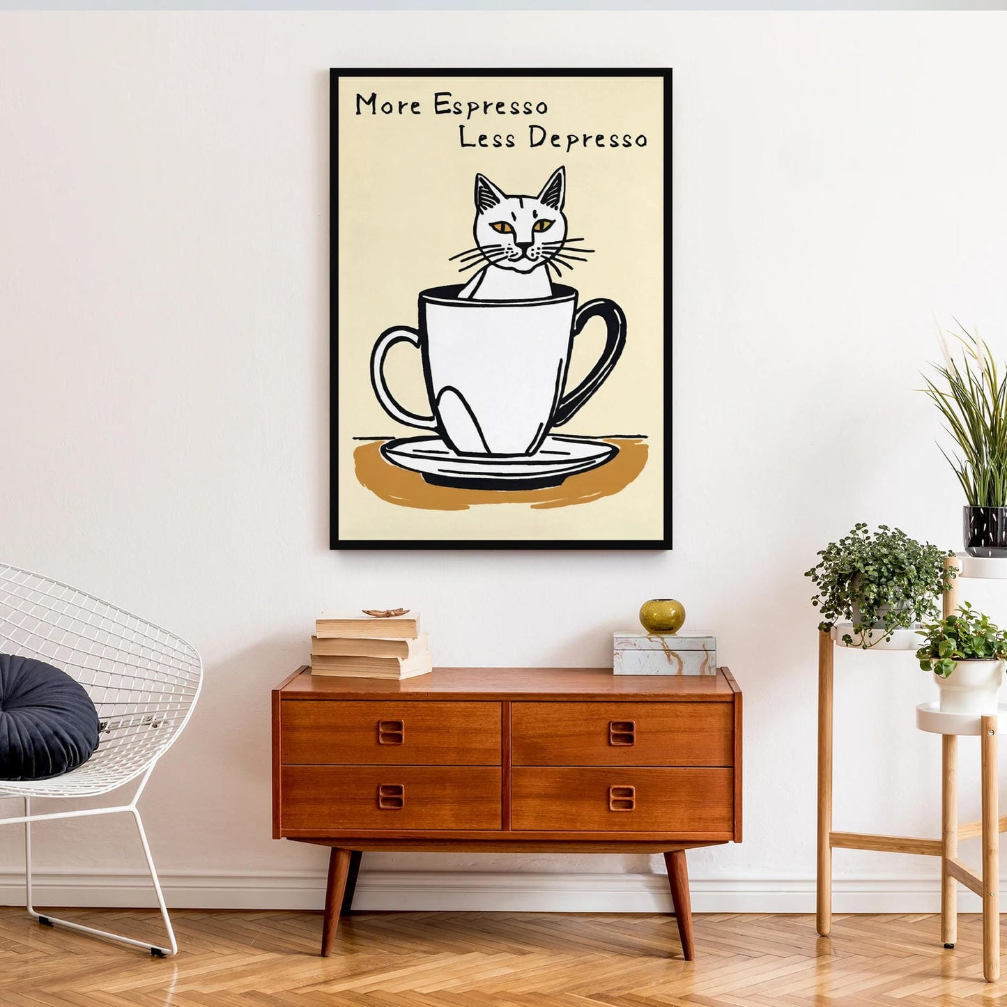 More Espresso Less Depresso Cat Art Print