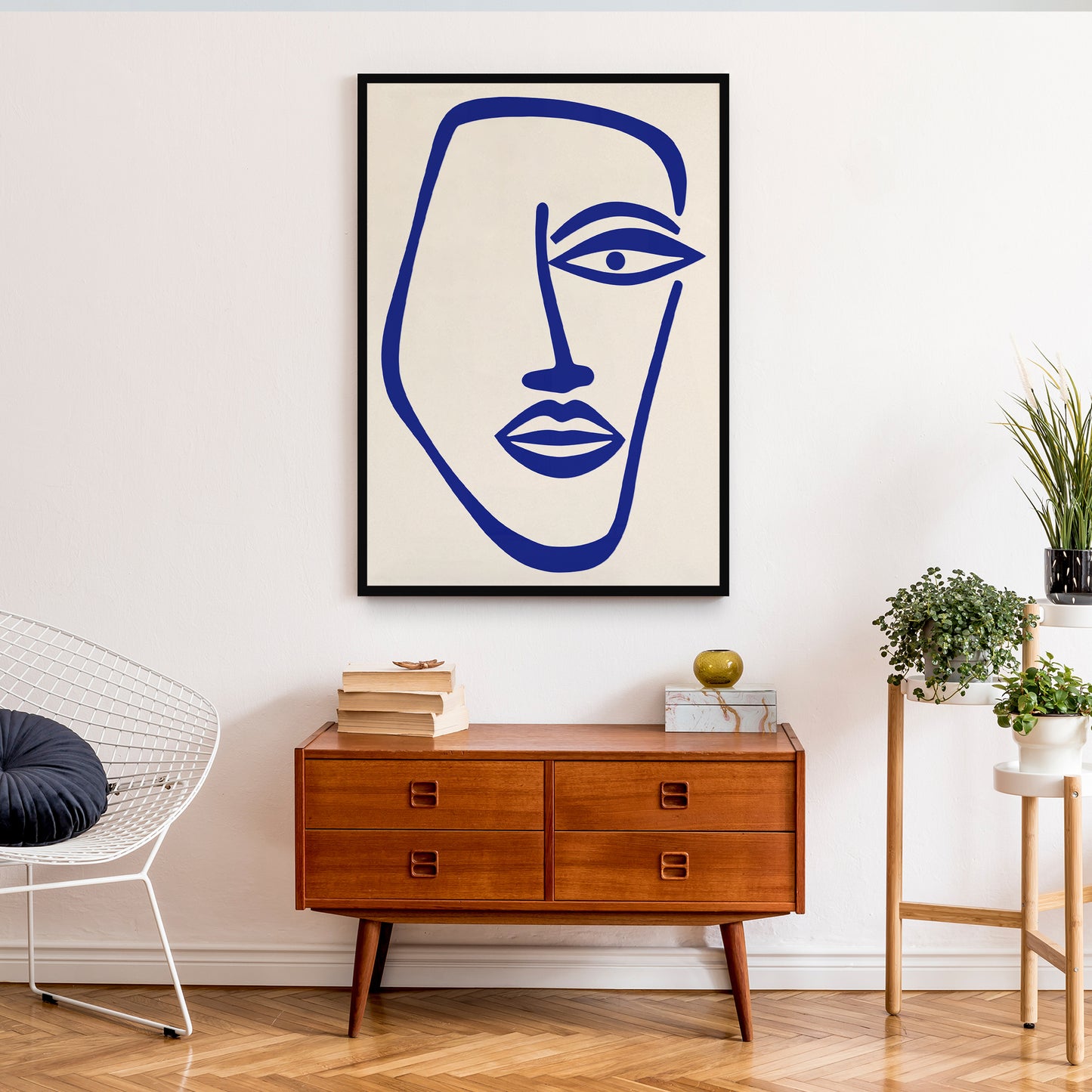 Blue Ink Line Art Face Poster