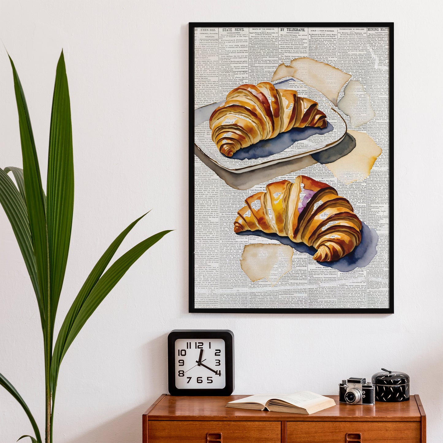 Watercolor Croissants Newspaper Poster