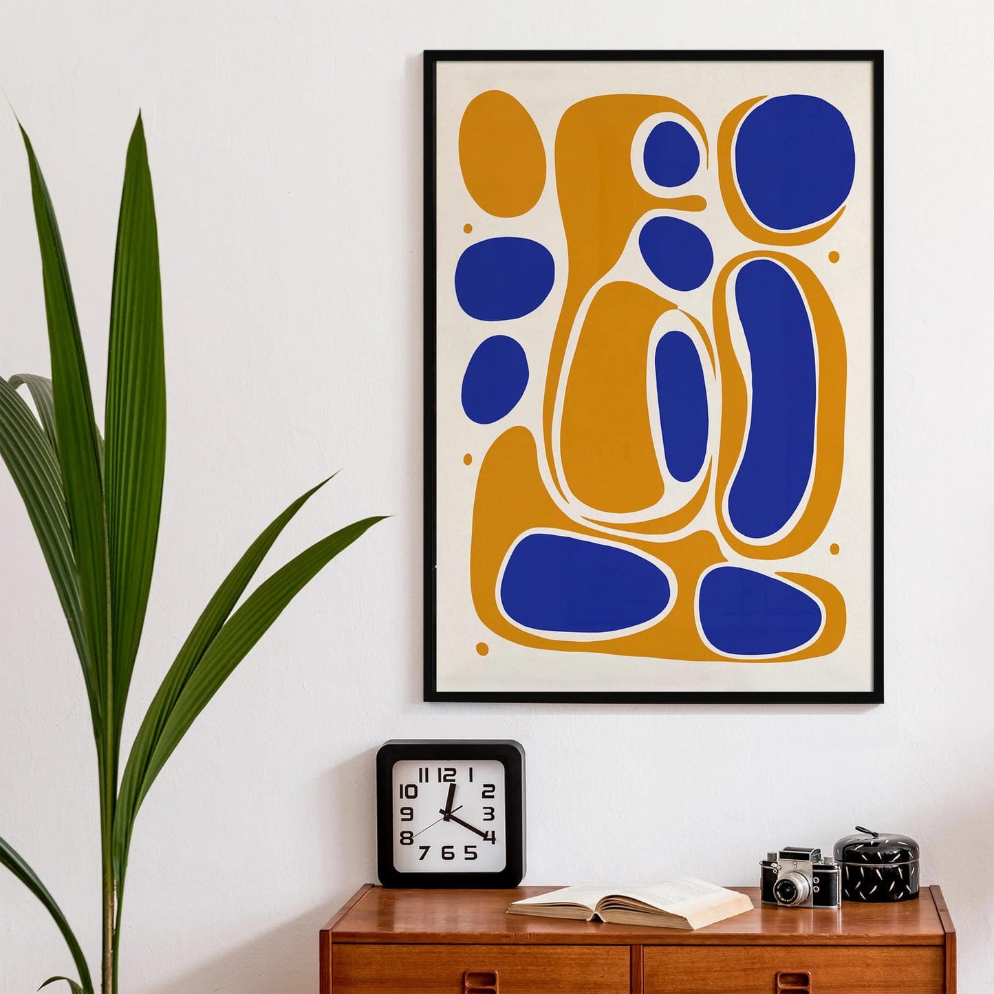 Mustard Yellow and Blue Abstract Print