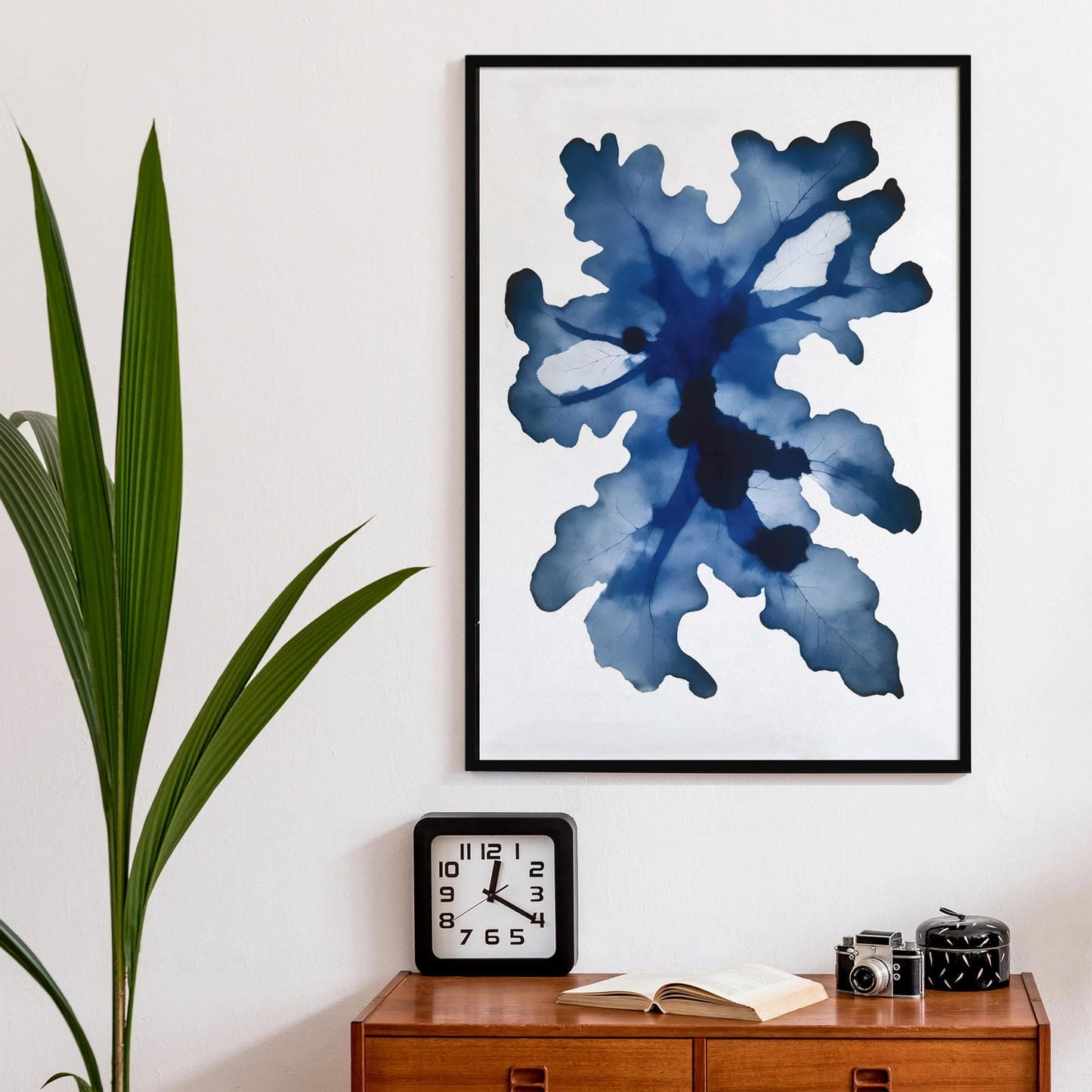 Navy Blue Scandinavian Leaf Poster