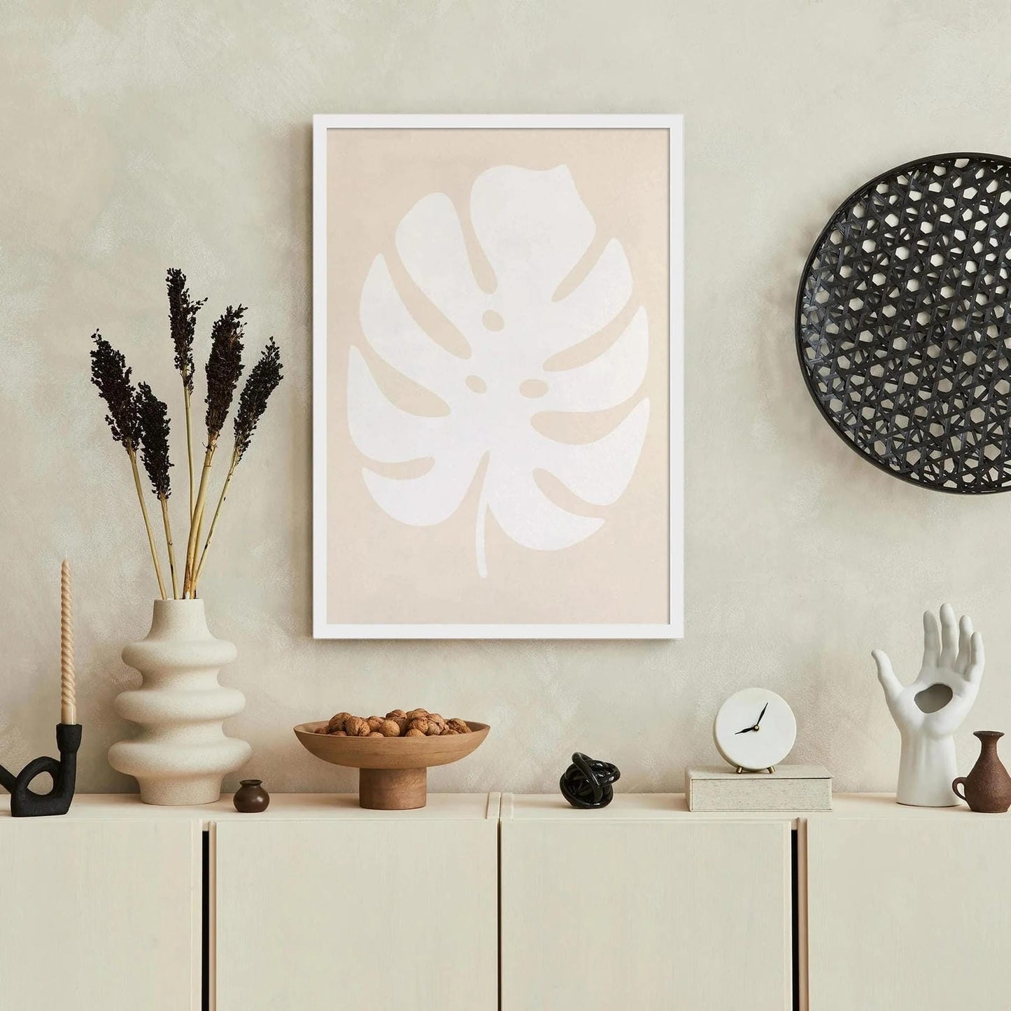 White Monstera Leaf Art Print – Minimal Botanical Wall Decor
