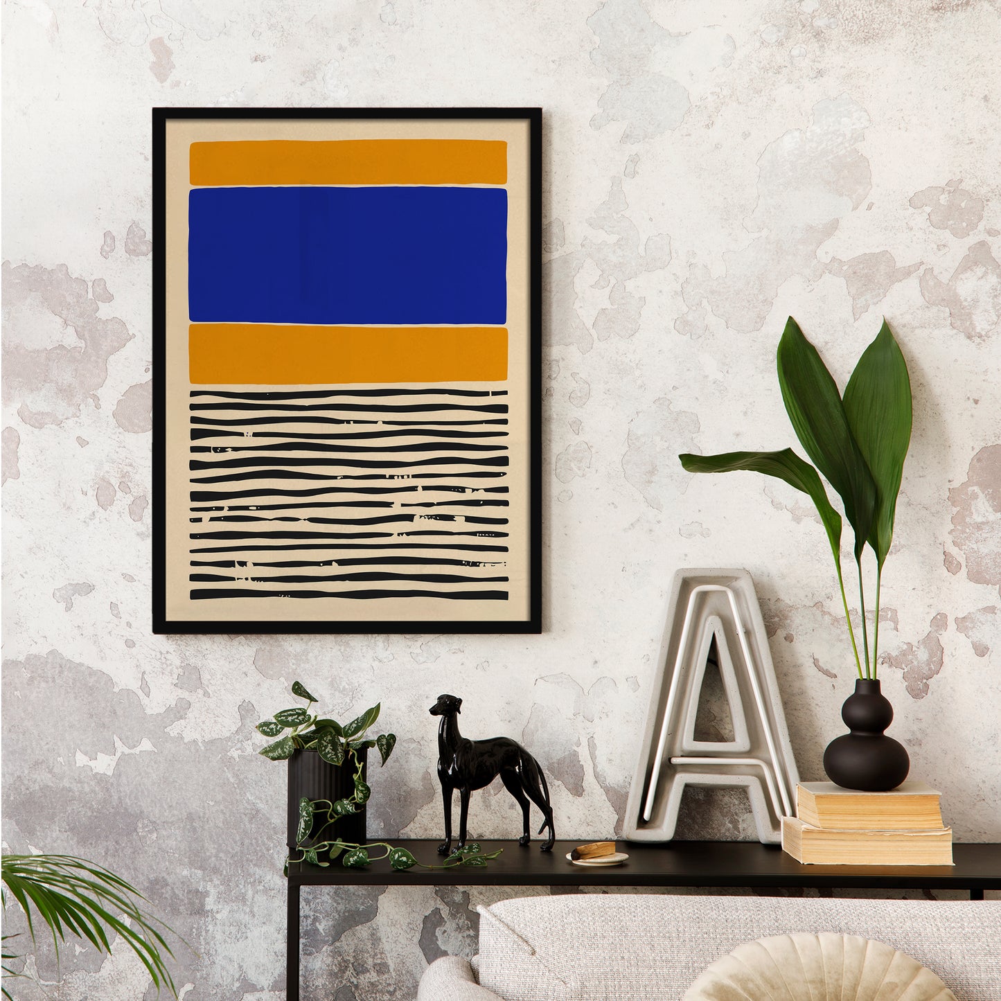 Abstract Blue and Yellow Line Art Poster