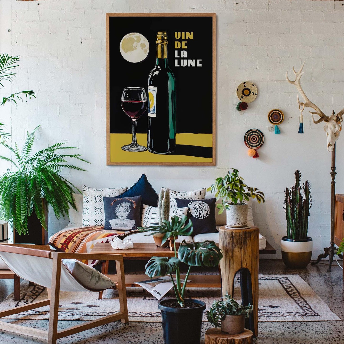 Moonlit Wine Bottle Wall Art Print