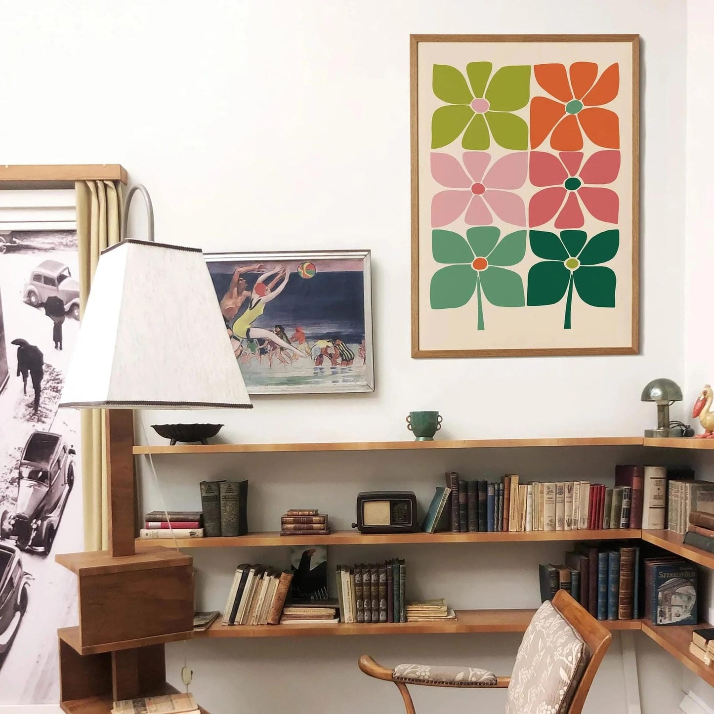 Retro Colorful 60s Flowers Poster