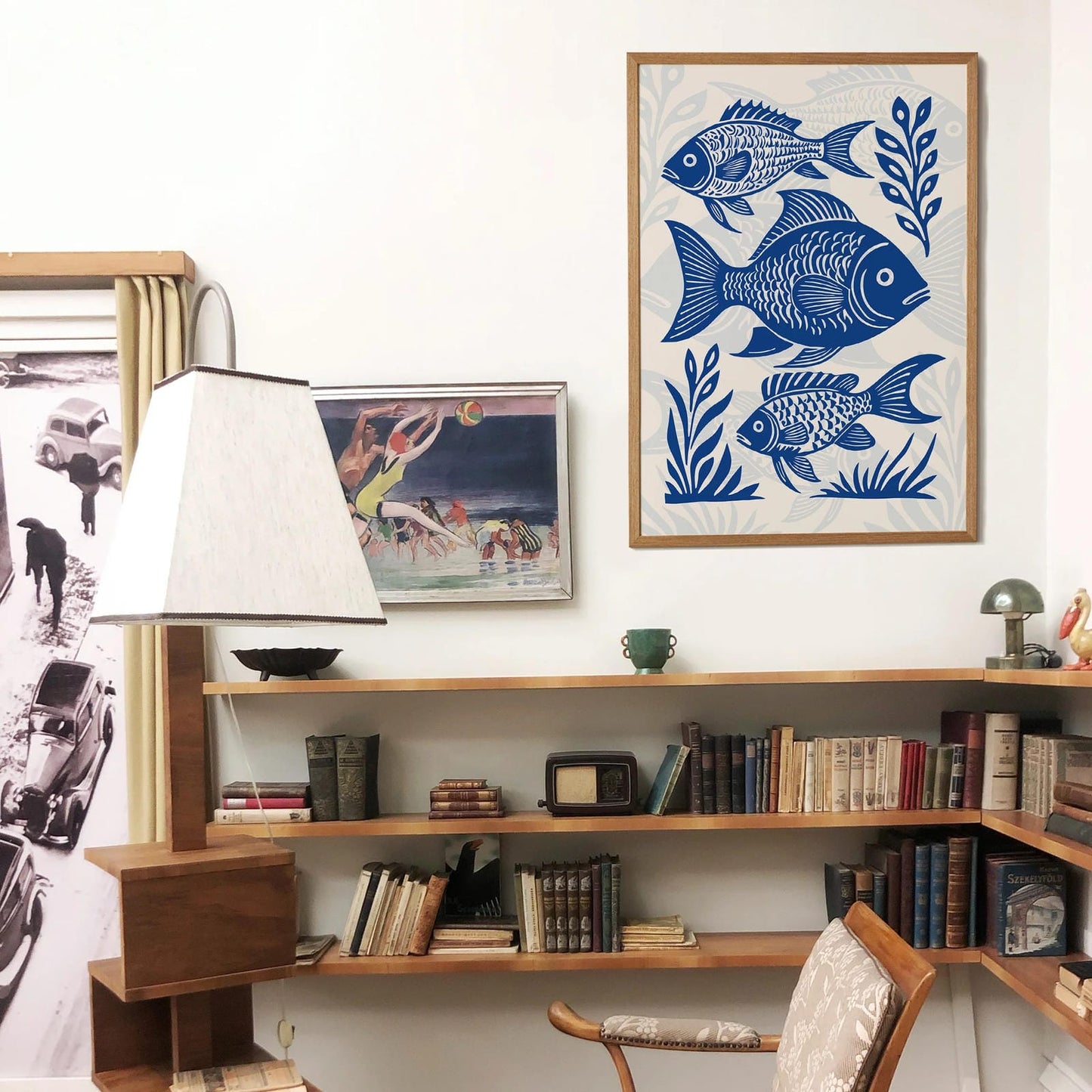 Blue Fish Art Nautical Home Decor Print