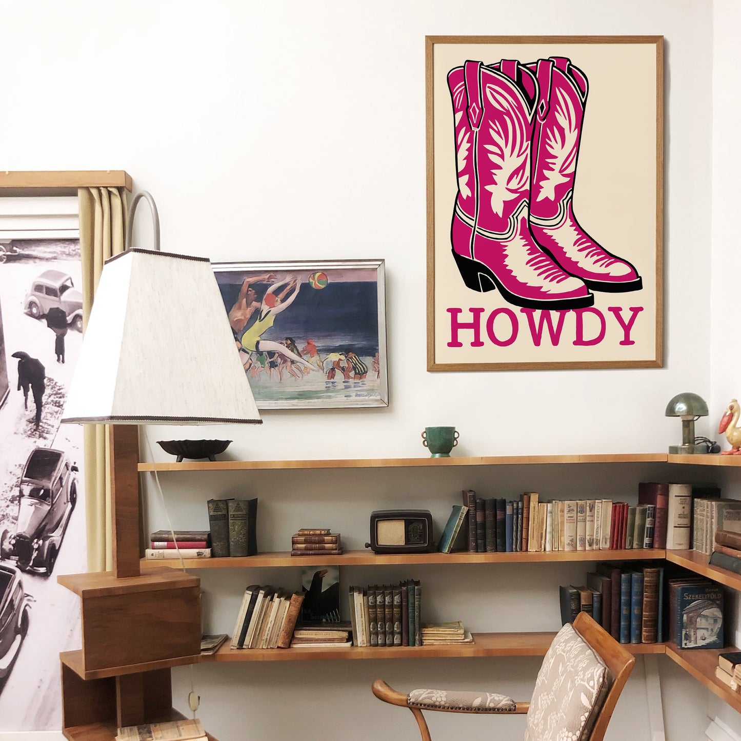 HOWDY Pink Cowgirl Boots Print