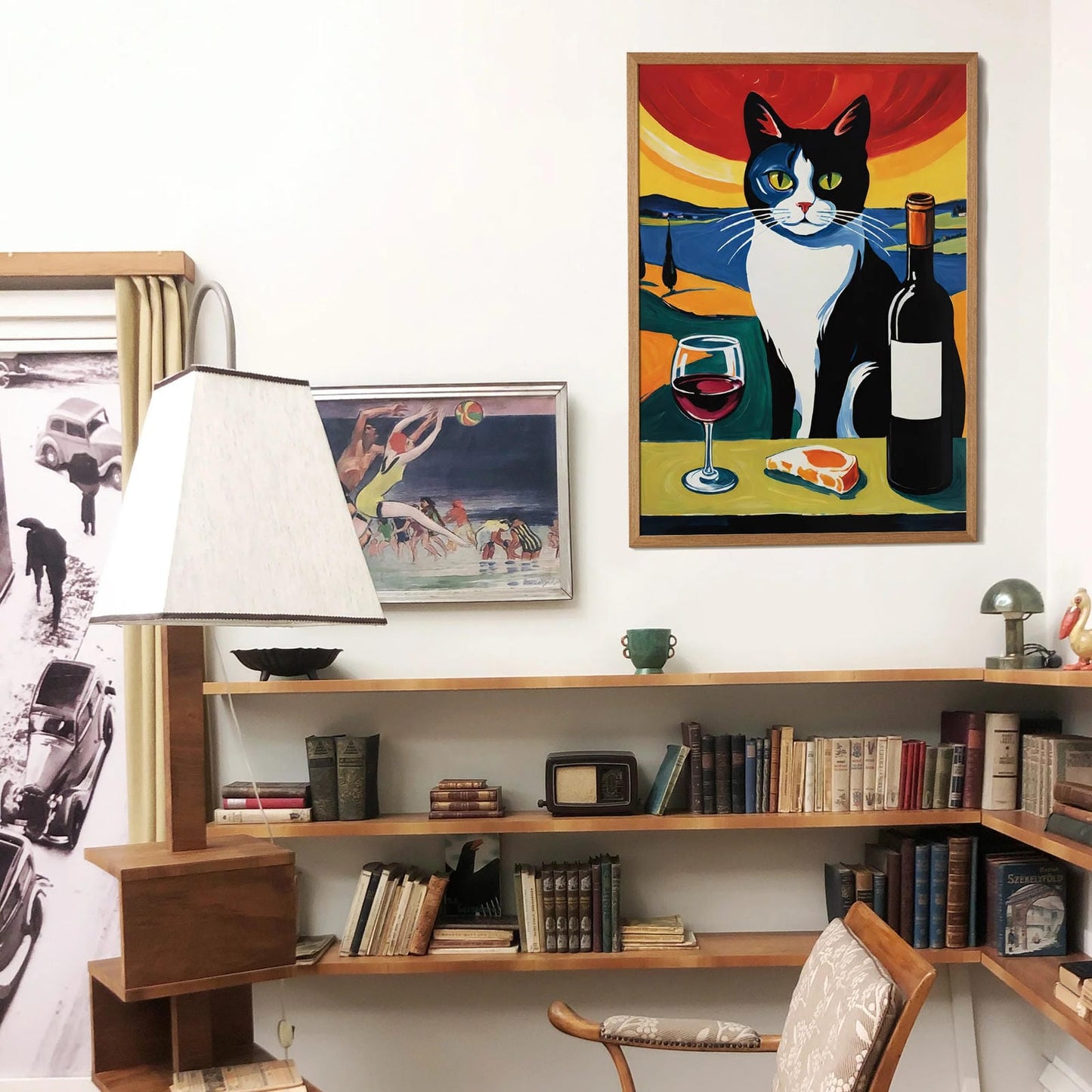 Cat and Wine Artistic Wall Art