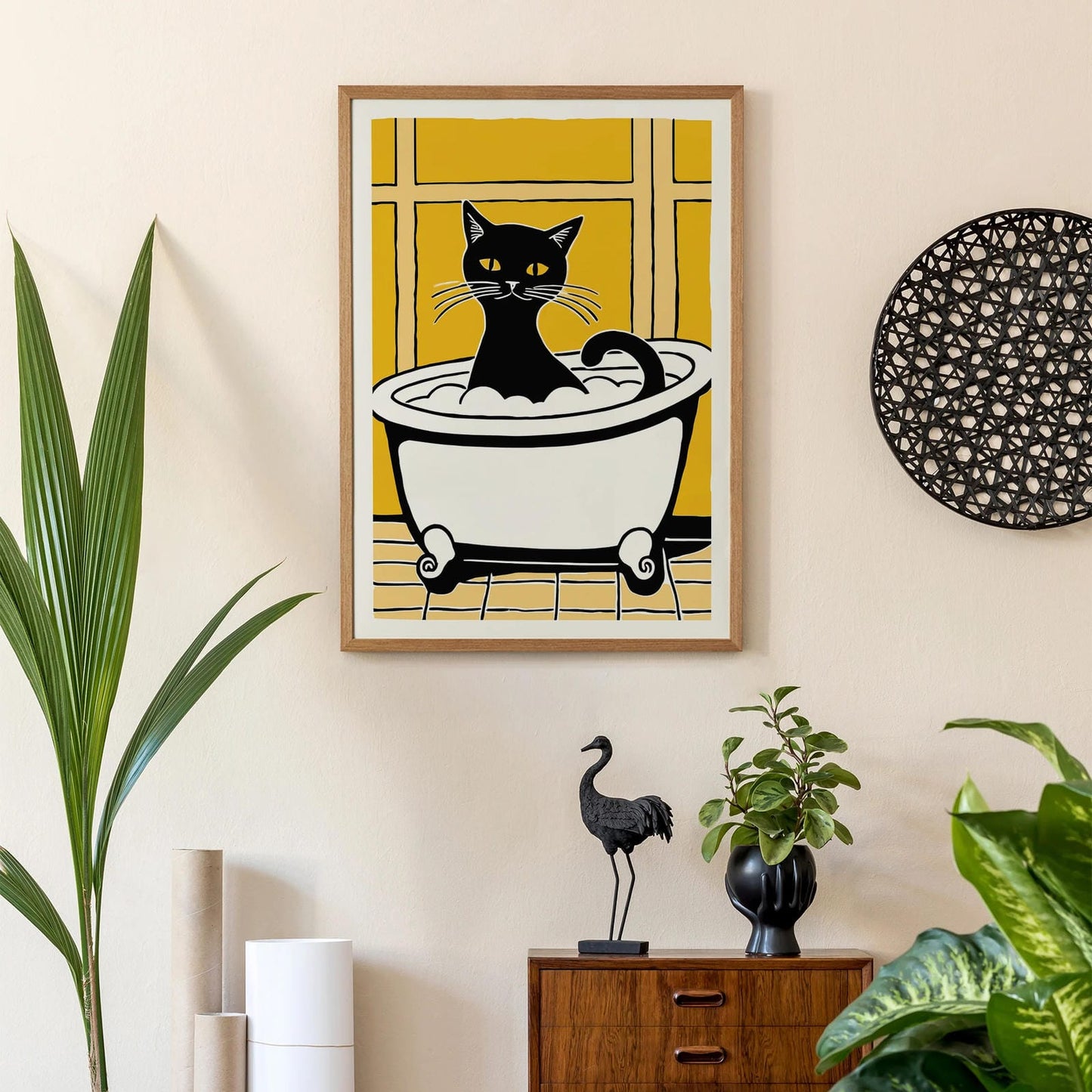 Cute Cat Taking a Bath Wall Art Print