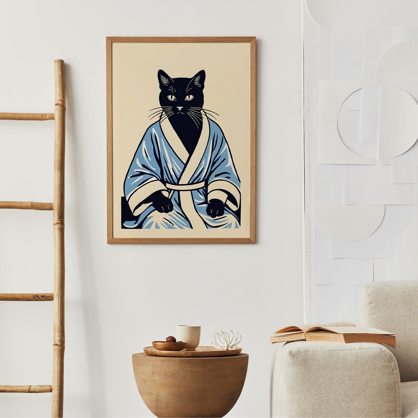 Cat in Bathrobe Wall Art Print