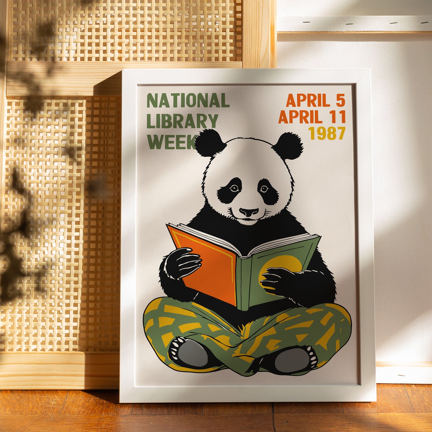 National Library Week Panda Reading Poster 1987