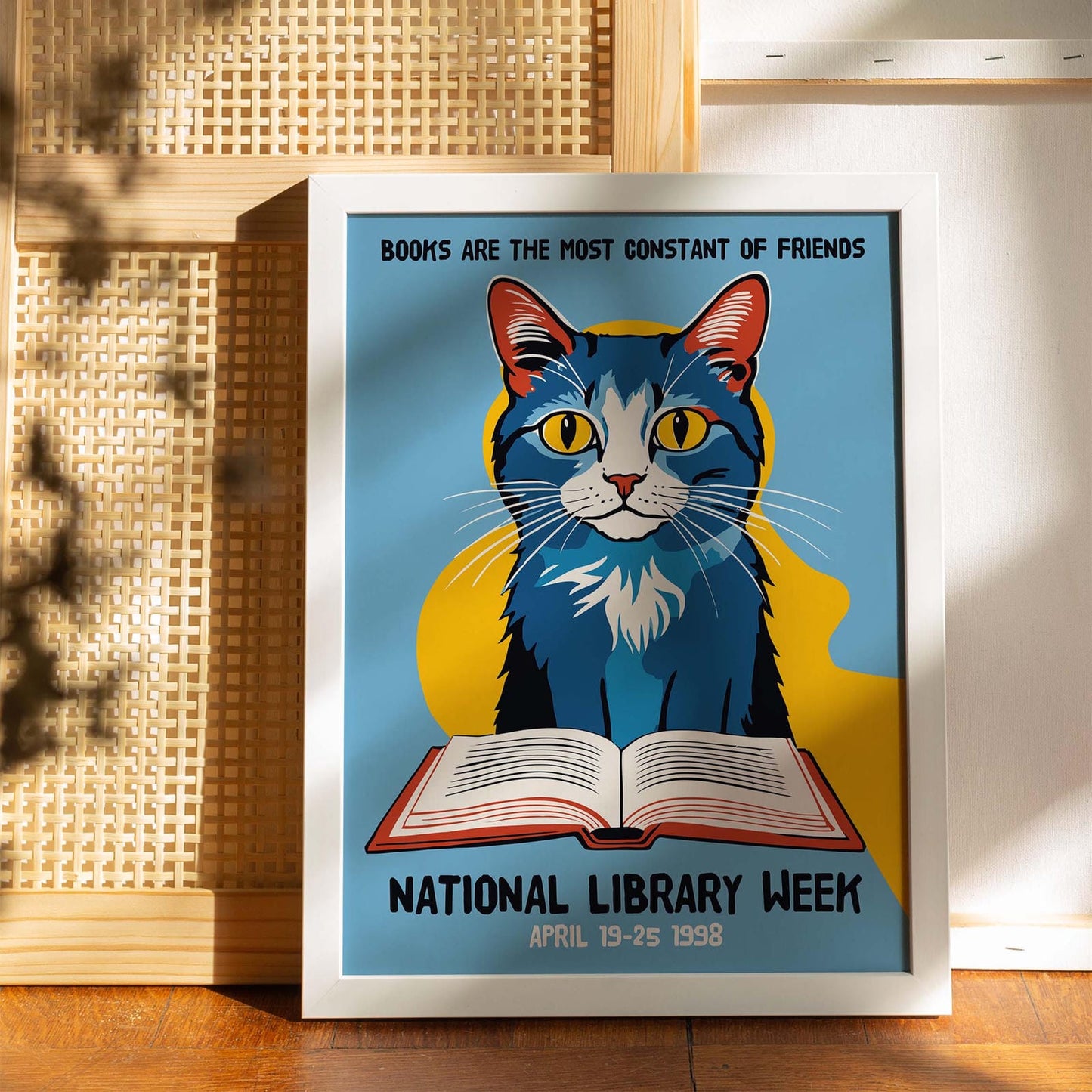 Reading Cat Library Poster 1998 Print