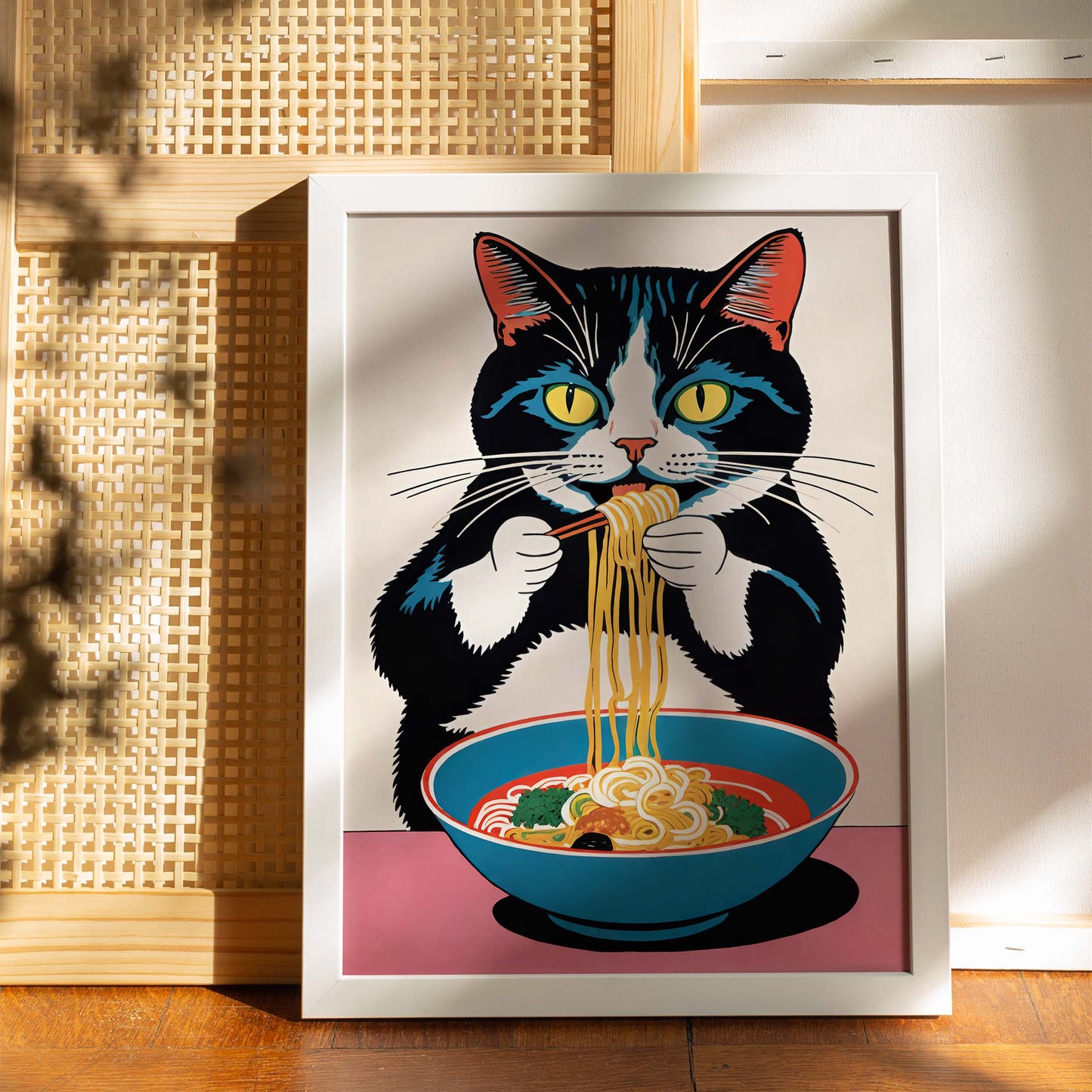 Noodle-Loving Cat Art Print