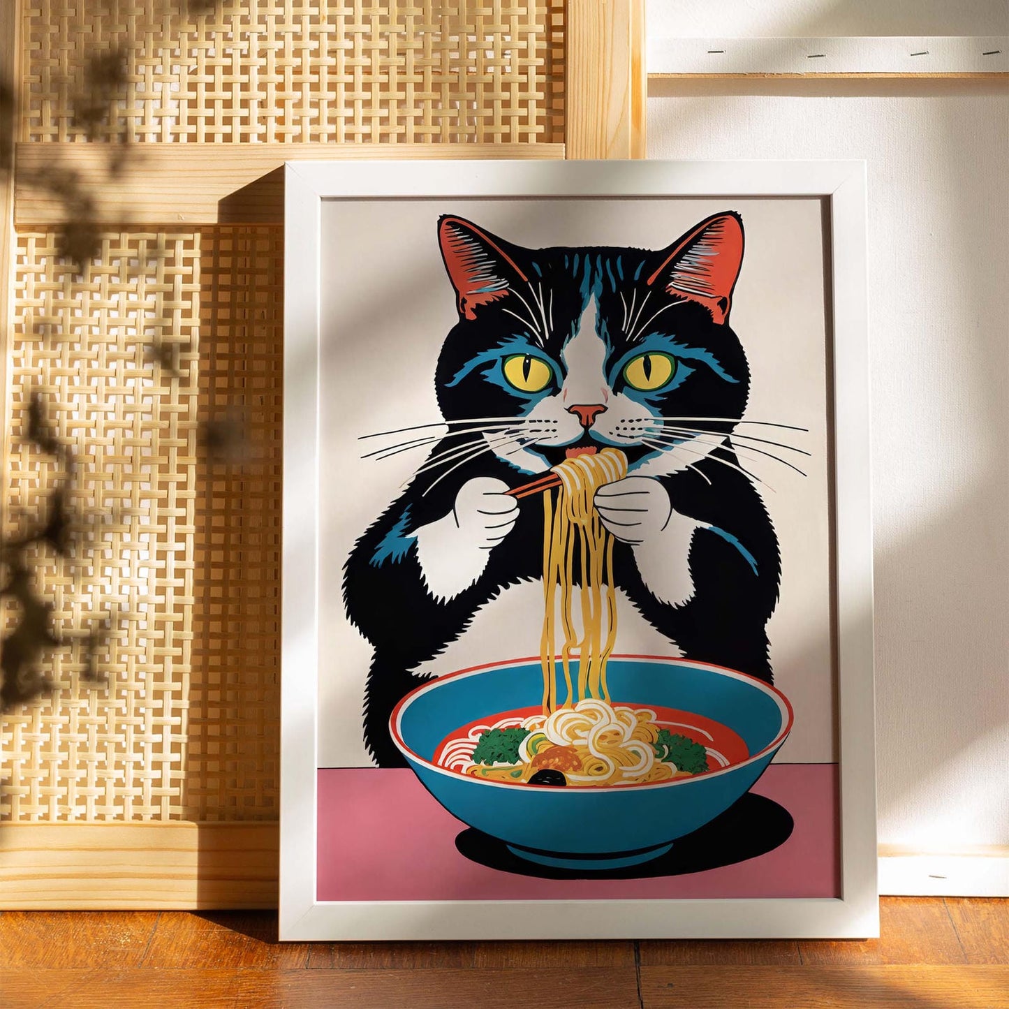 Noodle-Loving Cat Art Print