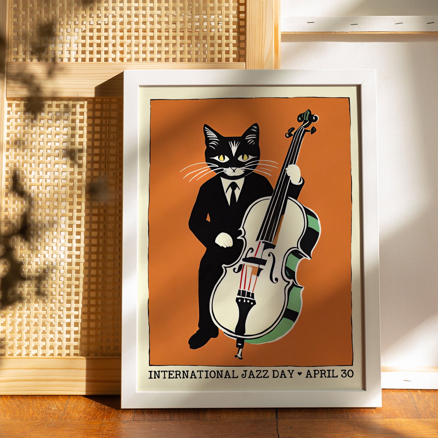 International Jazz Day Cat Bass Player Poster