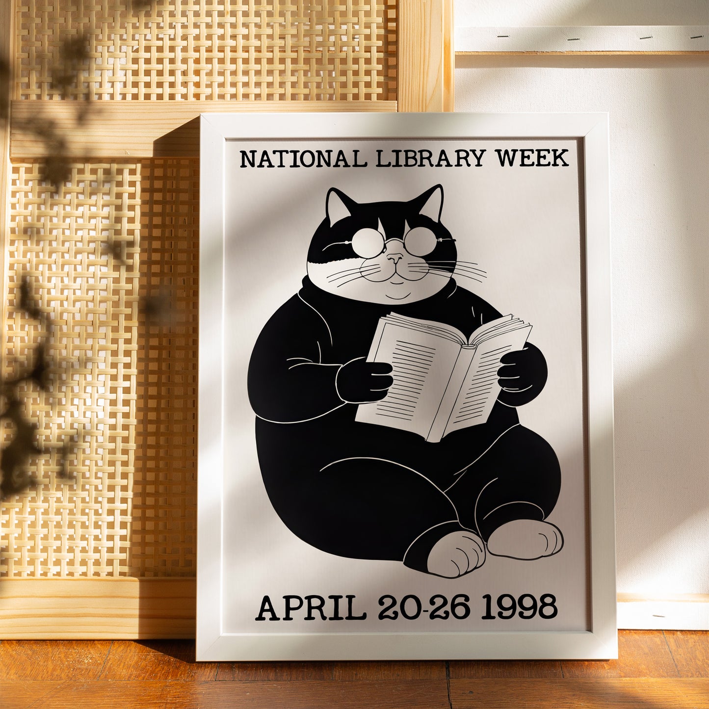 National Library Week Cat Reading Poster 1998