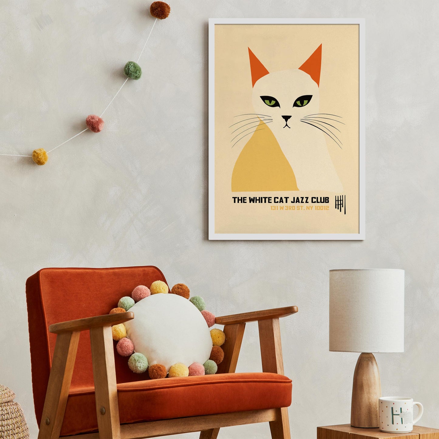 Retro Cat Music Wall Art Print