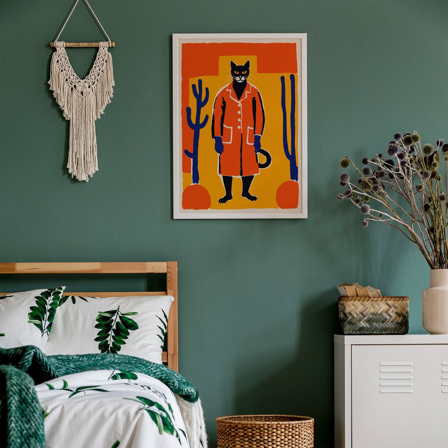 Folk Cat Farmer Wall Art Print