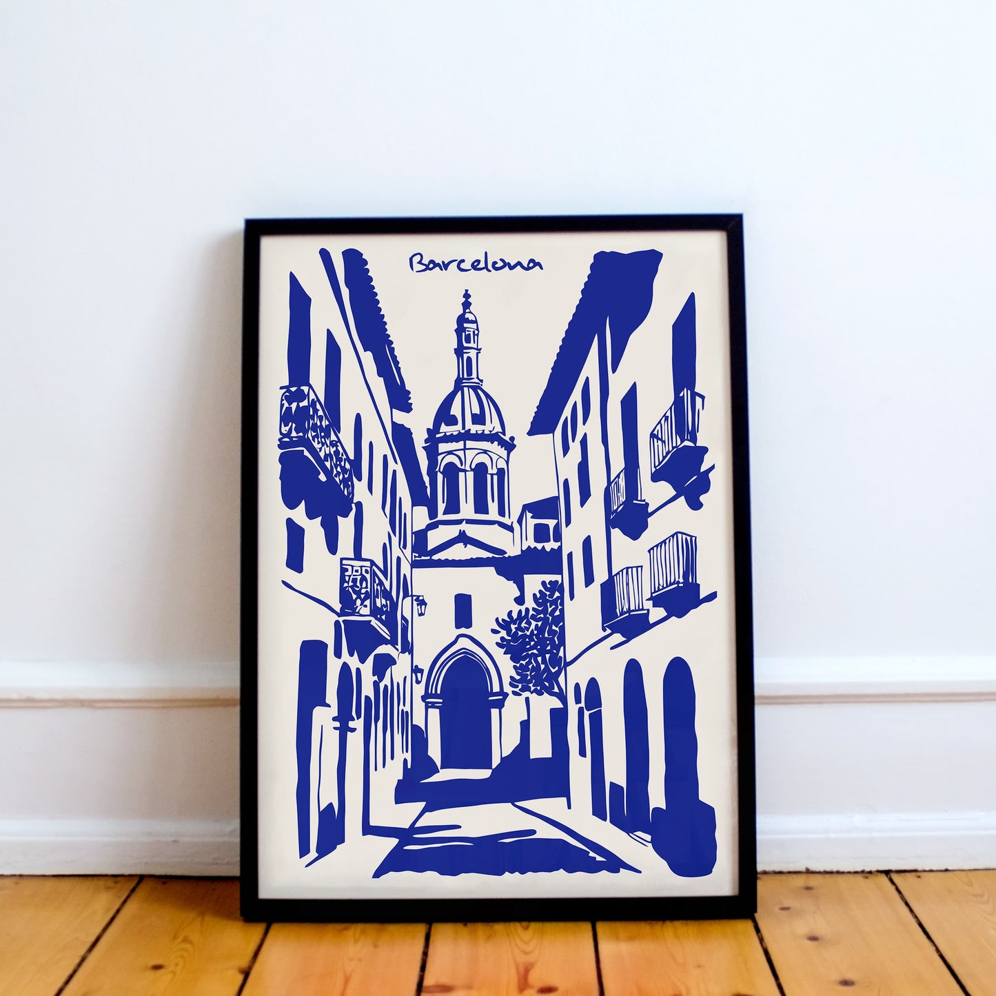 Barcelona Cityscape Blue Poster