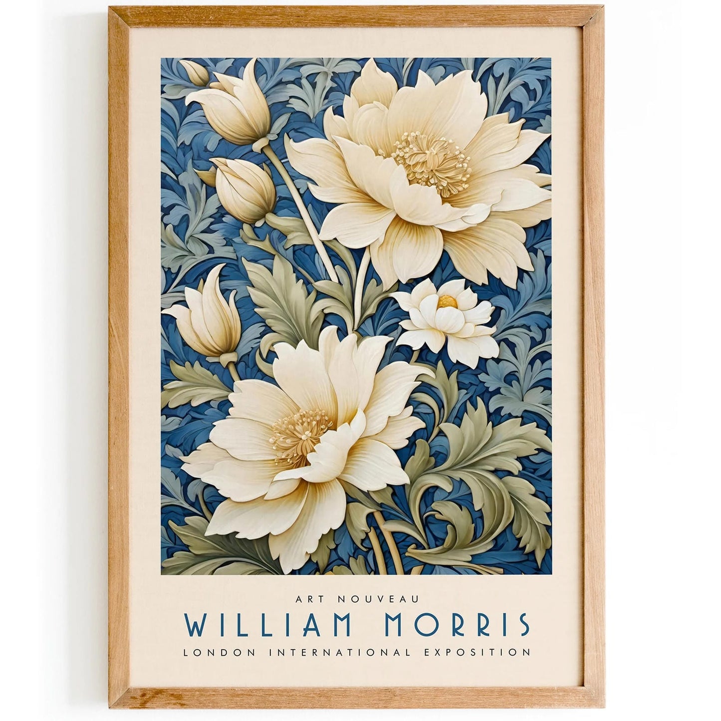 Blue Classic Floral Art Print - Morris Inspired