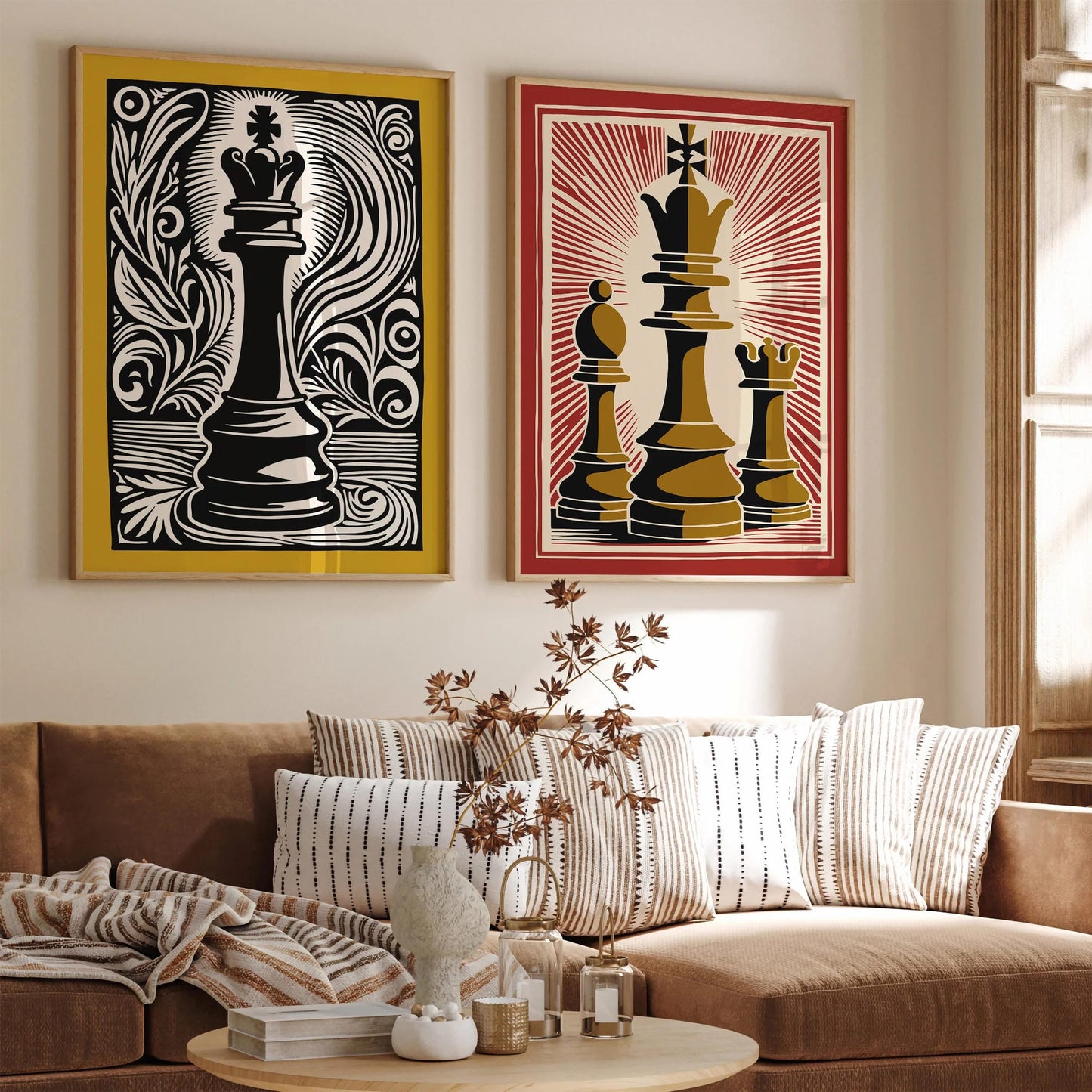 Mustard Yellow Retro Chess Piece Art Print